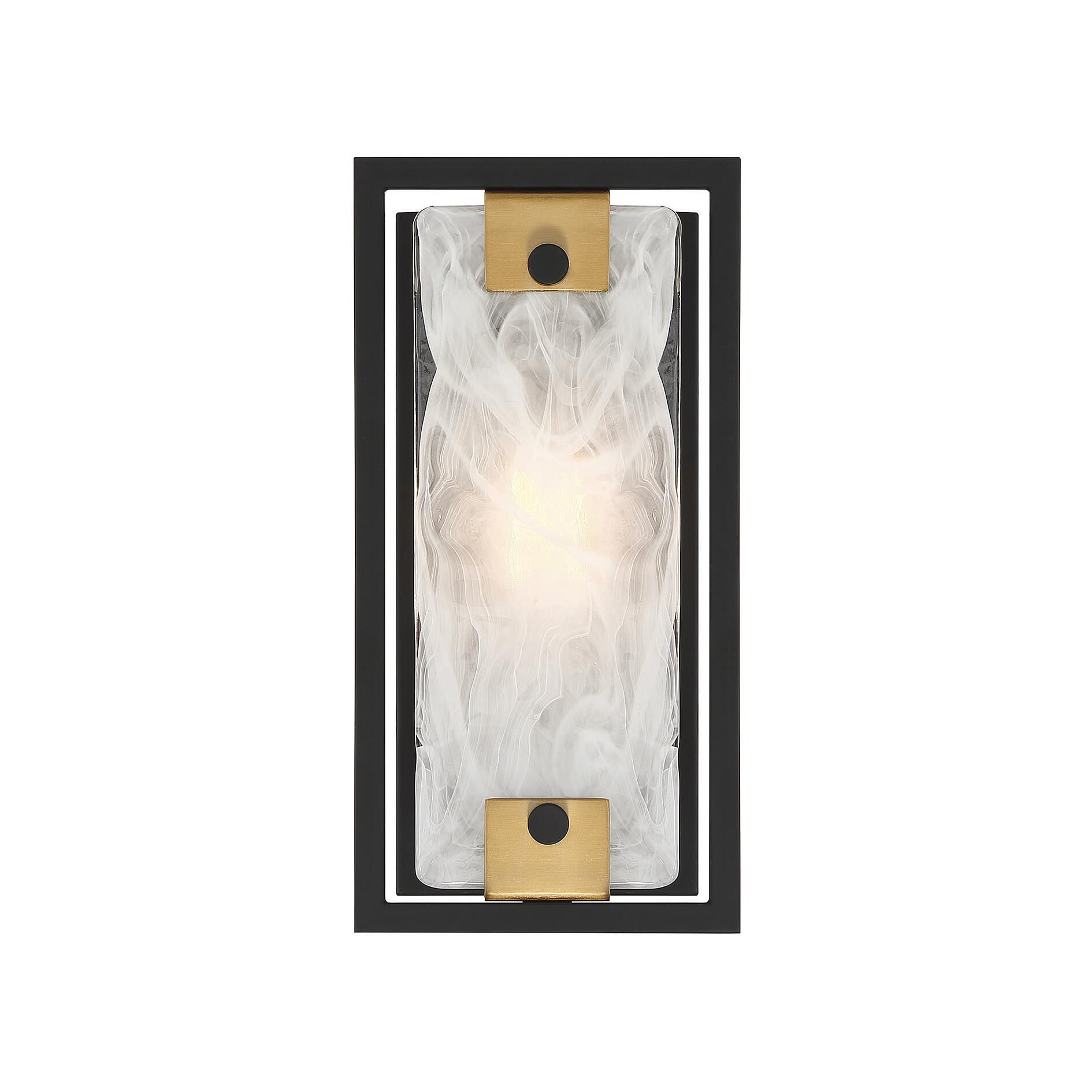 Shown in Matte Black With Warm Brass Accents finish and Strie Piastra glass