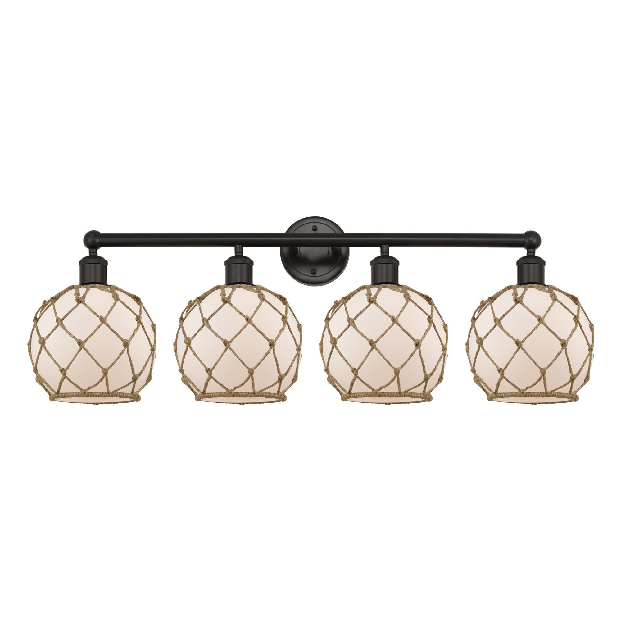 Shown in Oil Rubbed Bronze finish and White with Brown Rope glass