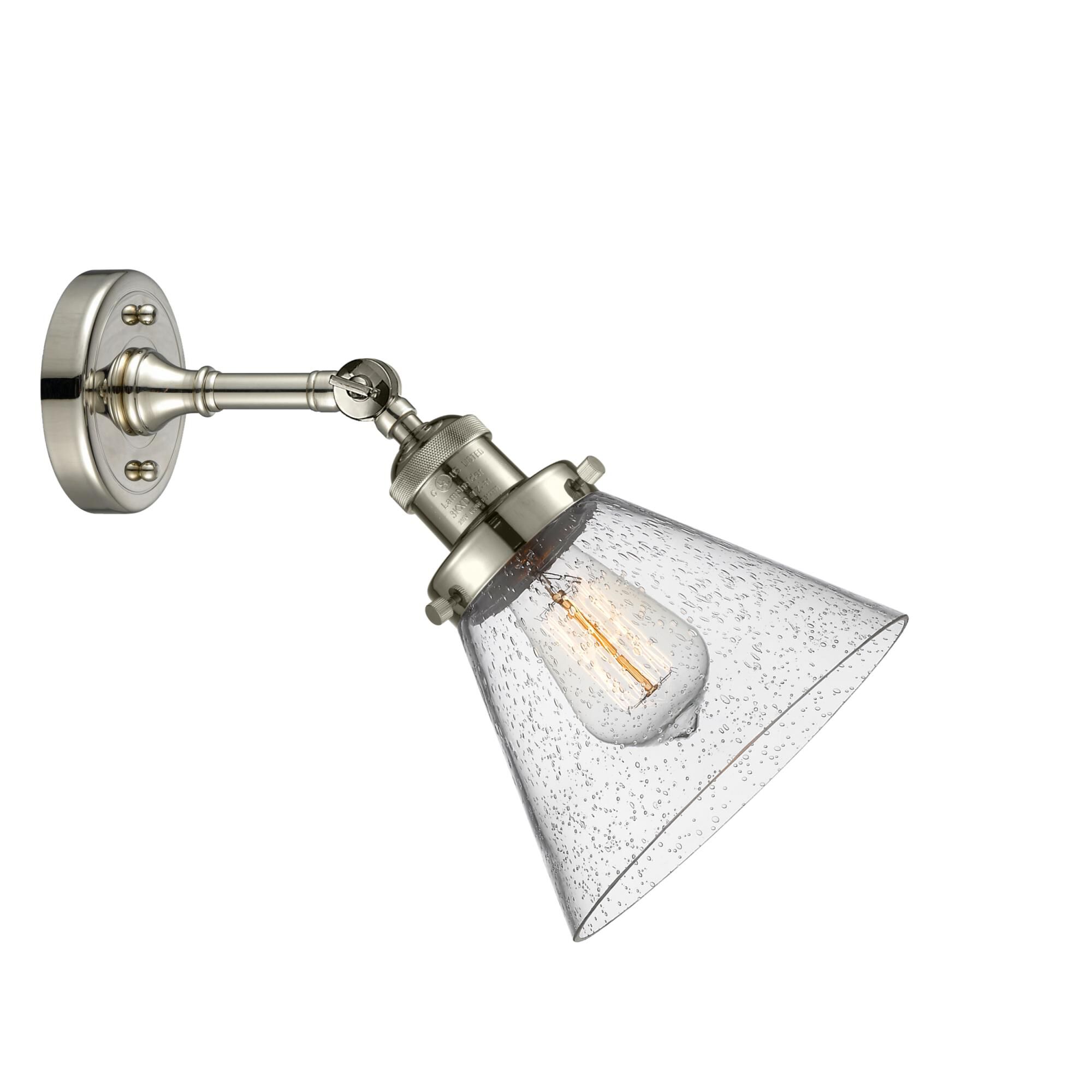 Shown in Polished Nickel finish and Seedy glass and None accent