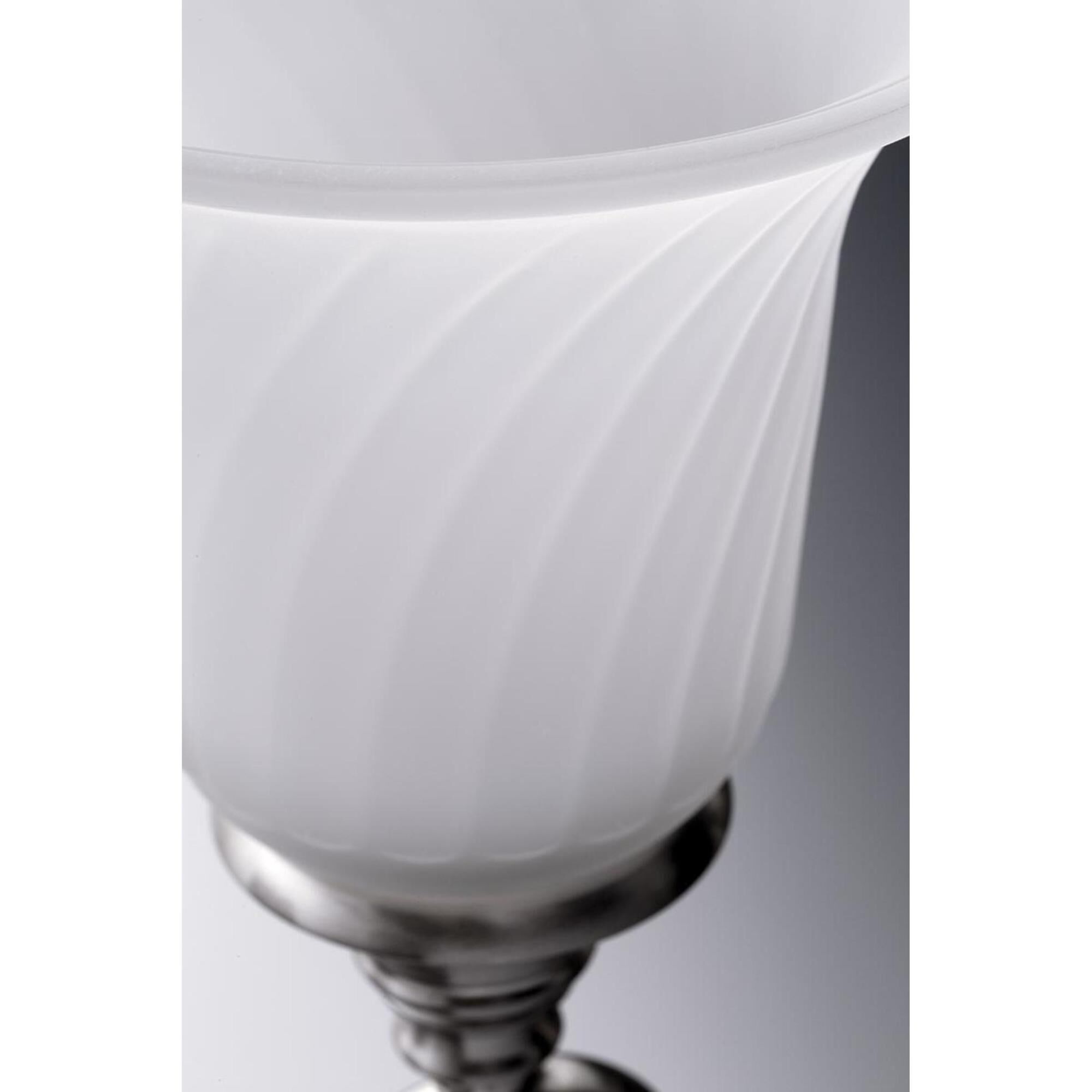 Shown in Brushed Nickel finish and Swirled Etched glass