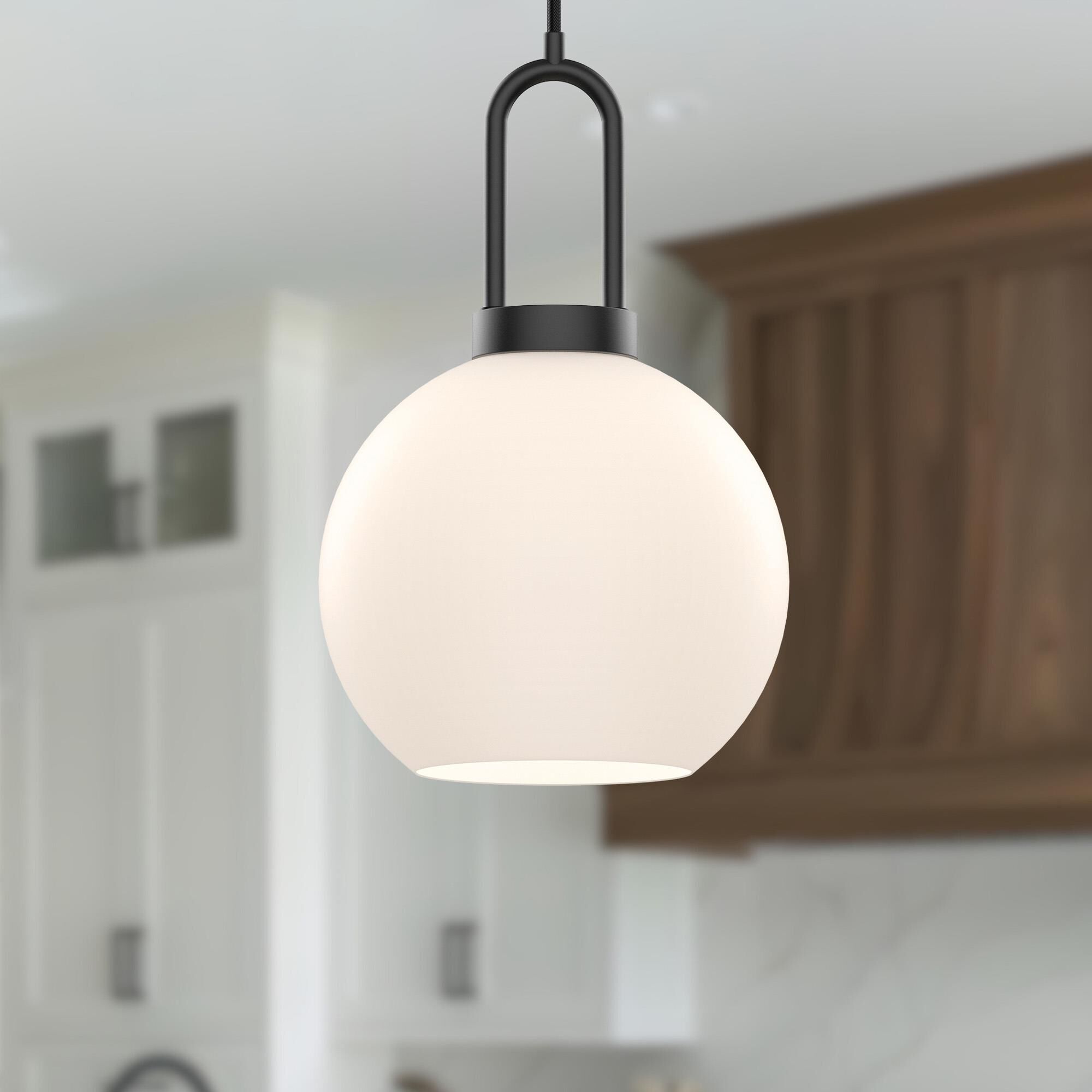 Shown in Matte Black finish and Opal glass and Black Braided Cord accent