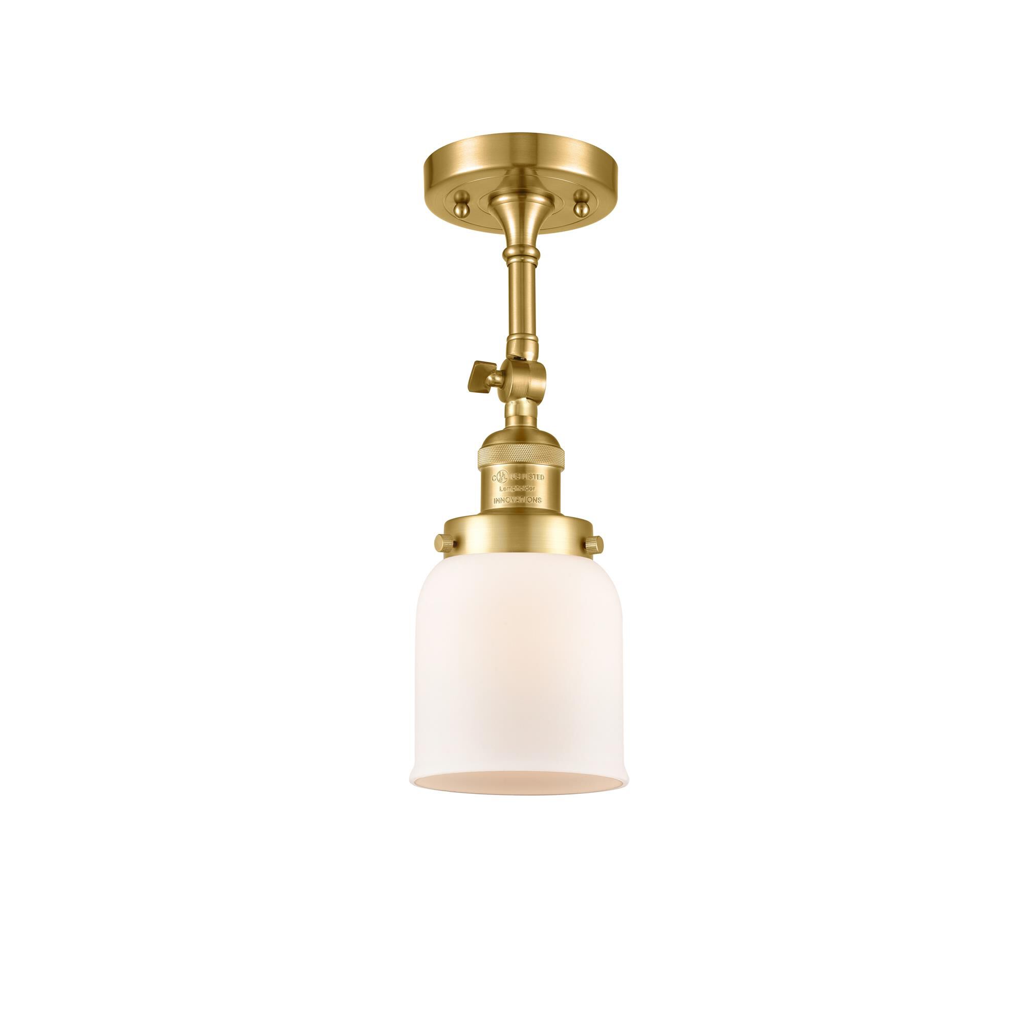 Shown in Satin Gold finish and Frosted glass and None accent