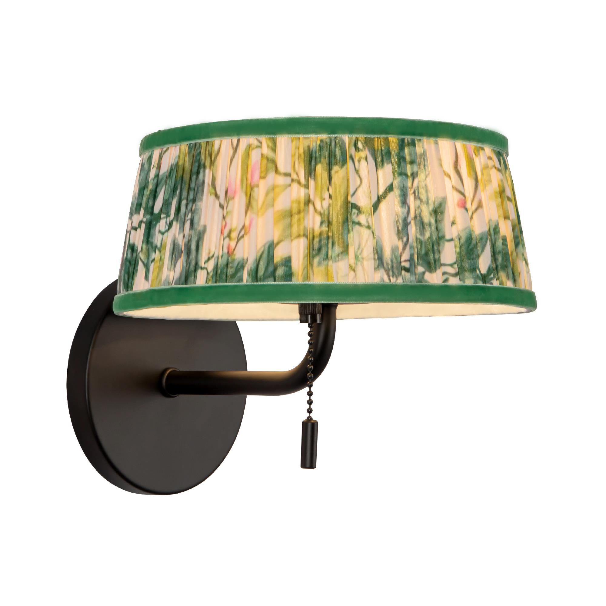 Shown in Matte Black finish and Green Linen shade