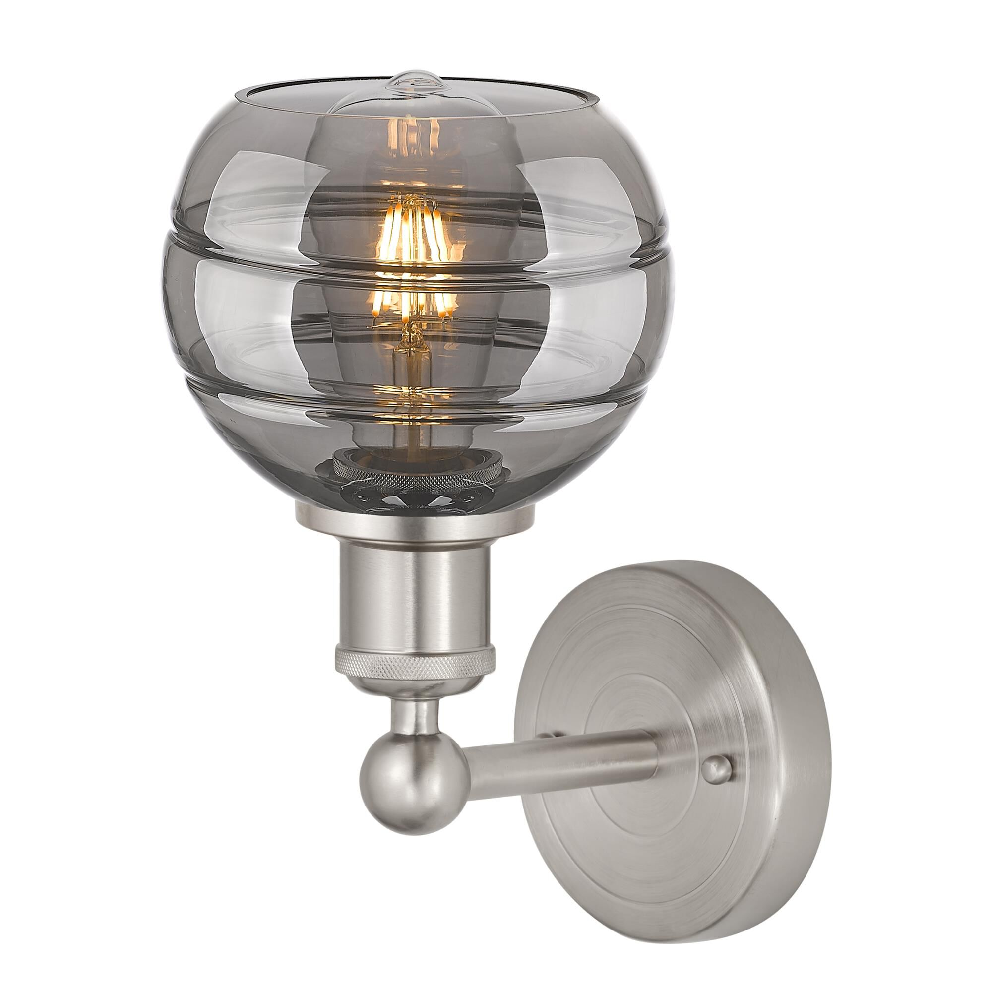 Shown in Brushed Satin Nickel finish and Light Smoke glass