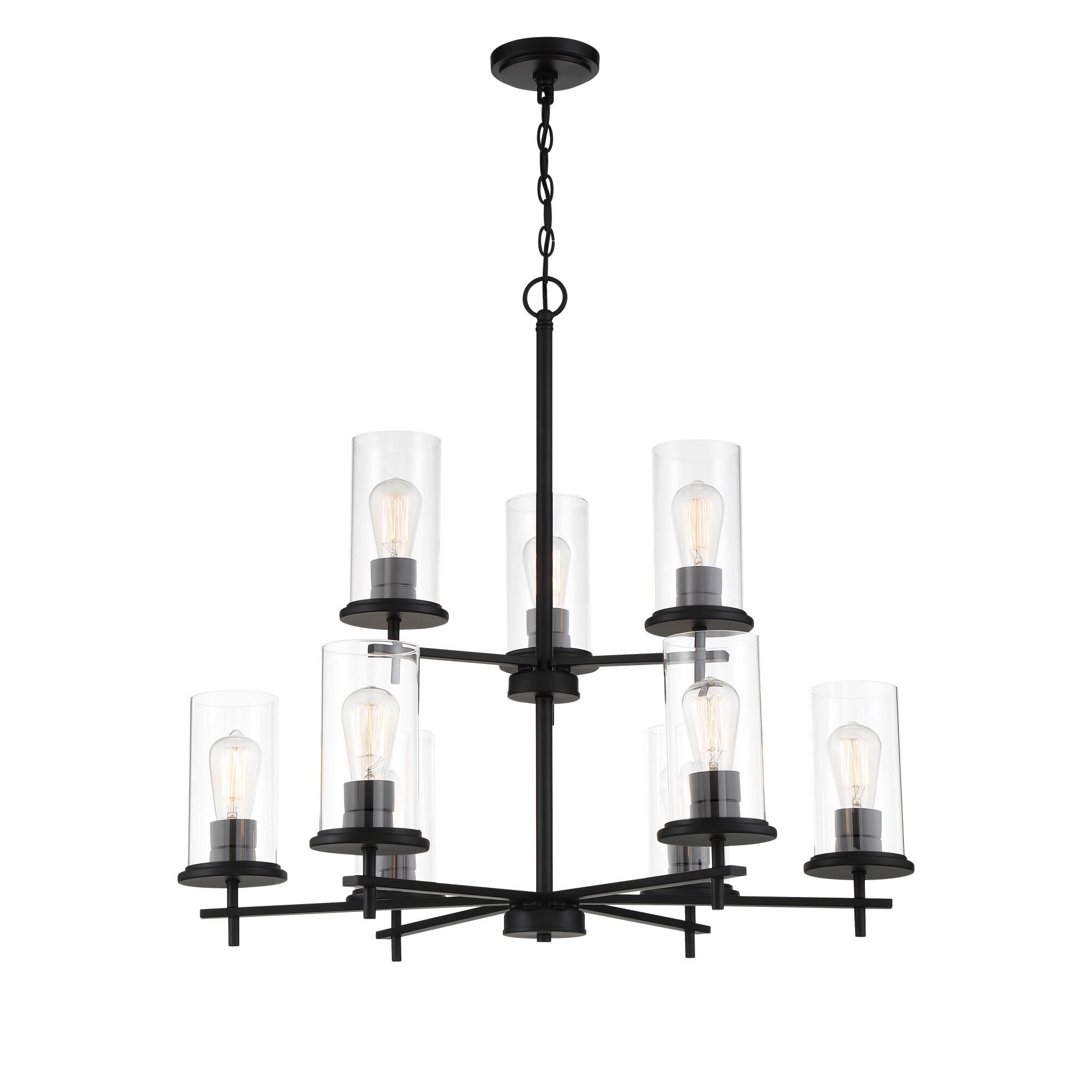 Shown in Coal finish and Clear glass and Glass shade