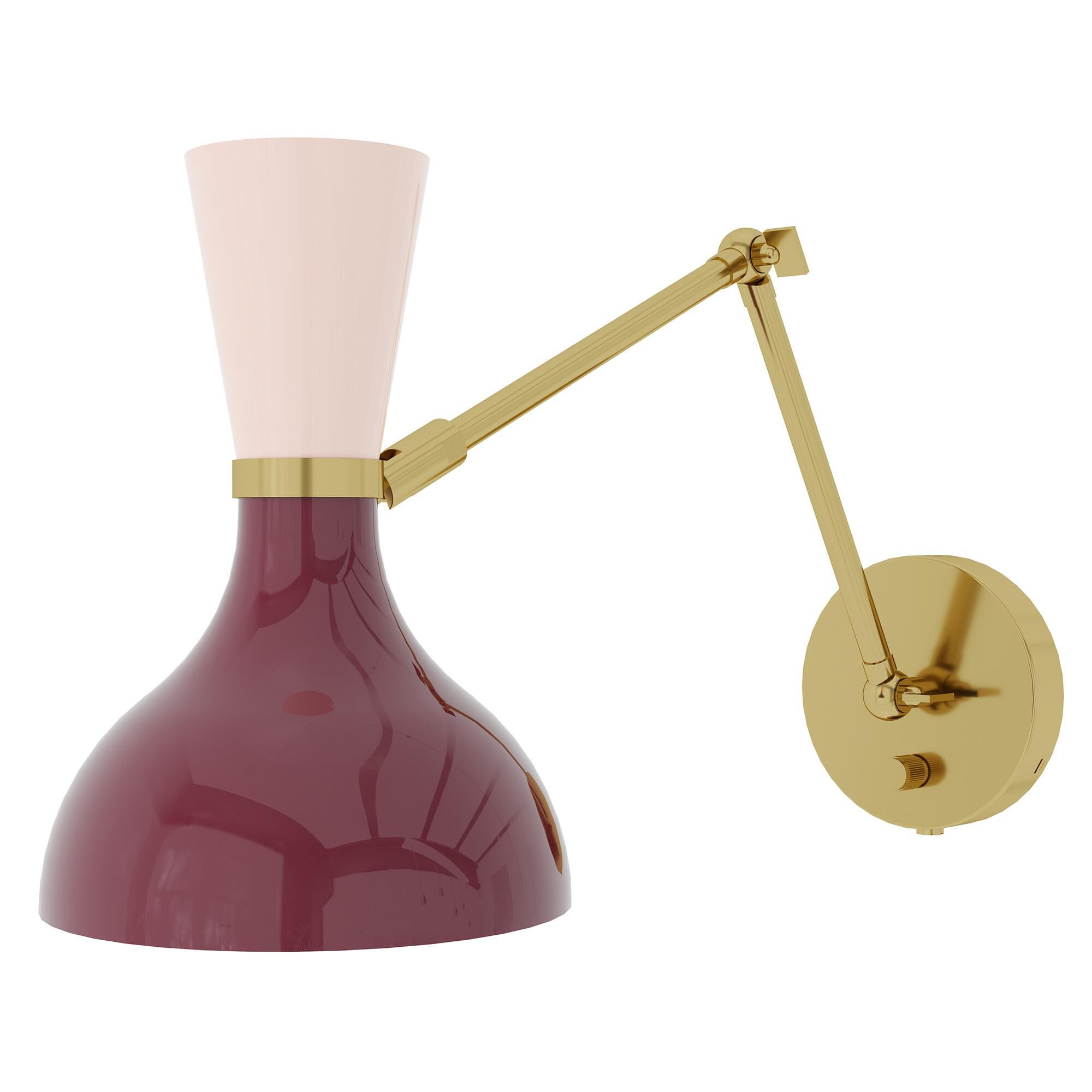 Shown in Modern Brass finish and Sugar Plum and Rose Water shade