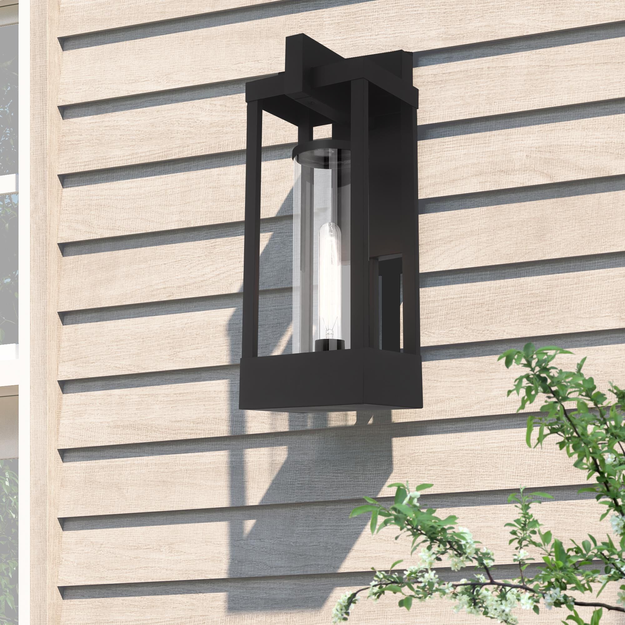 Shown in Black finish and Cylinder Clear glass