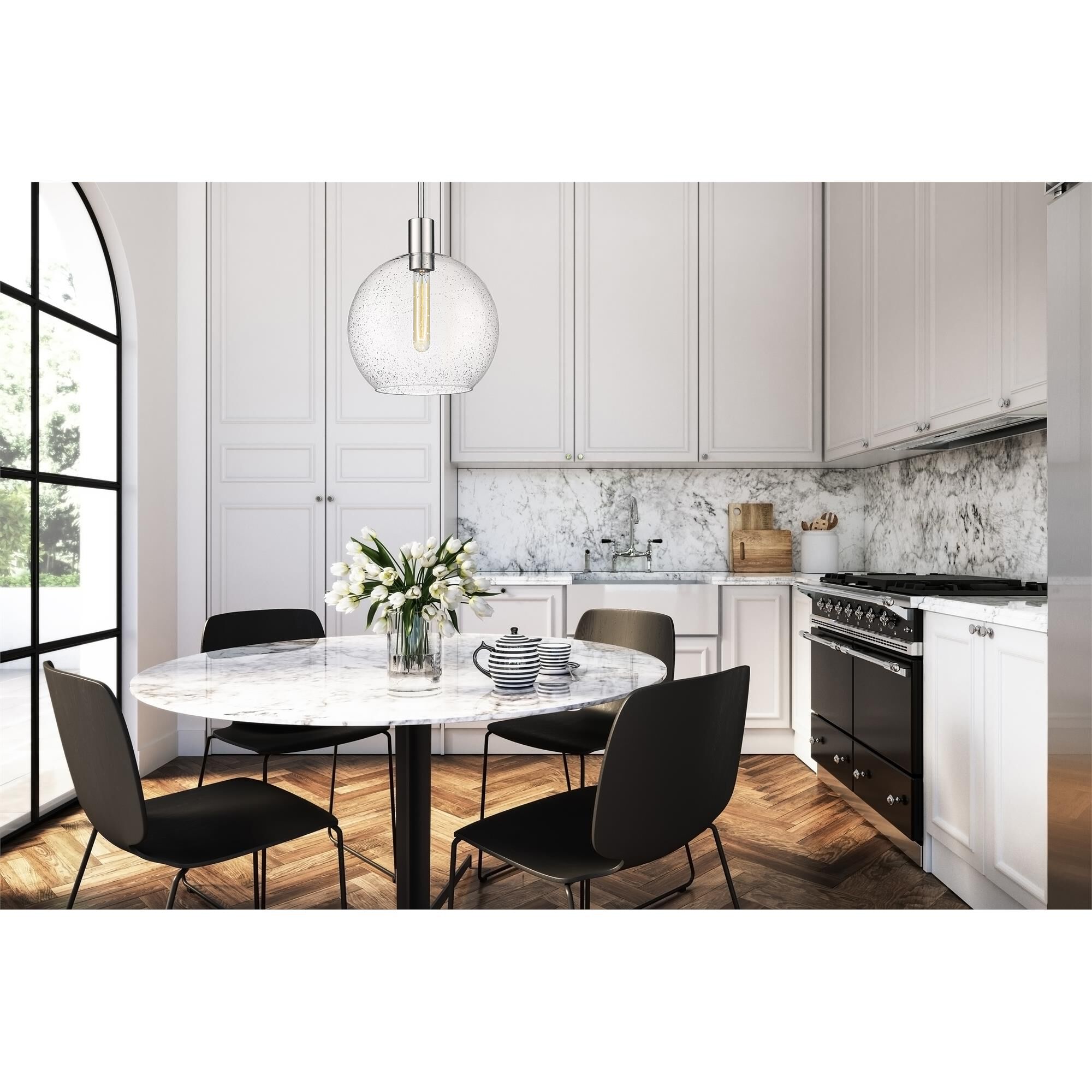 Shown in Polished Nickel finish and Clear Seedy glass and Clear Seedy shade