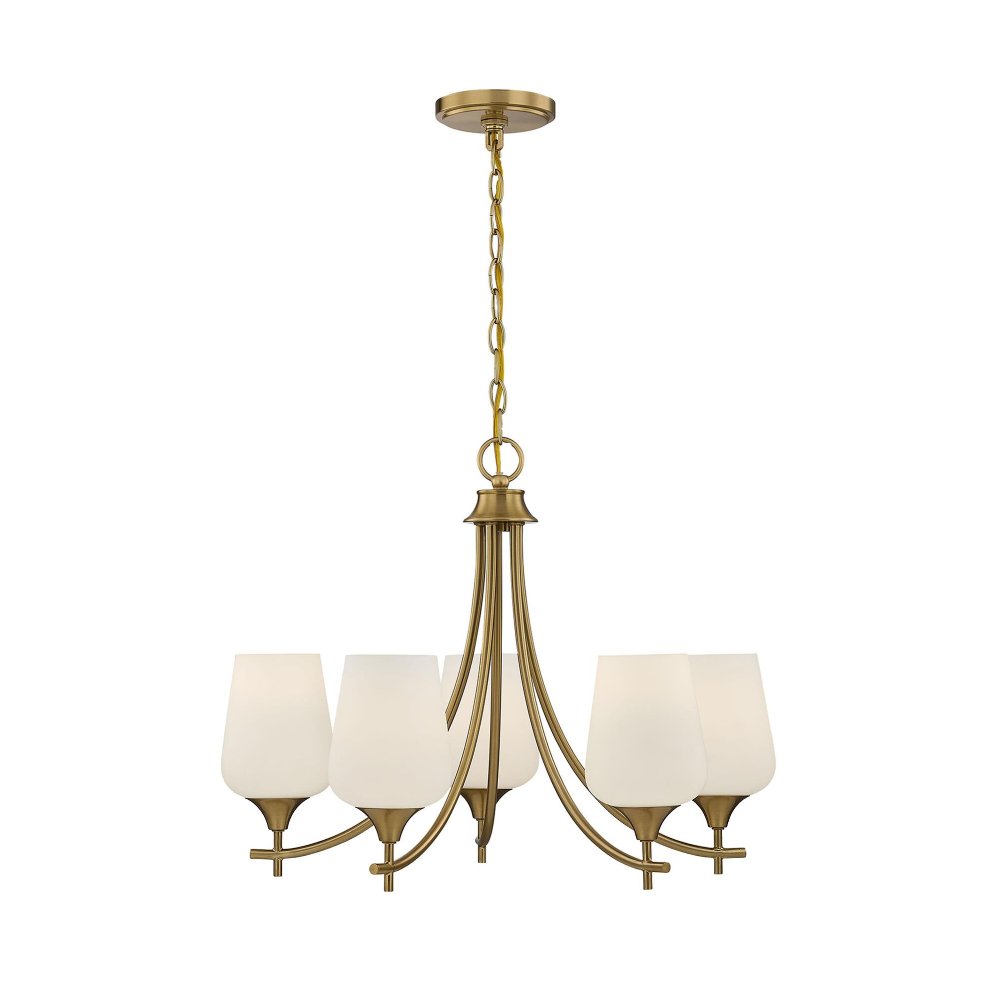 Shown in Warm Brass finish and White Opal glass