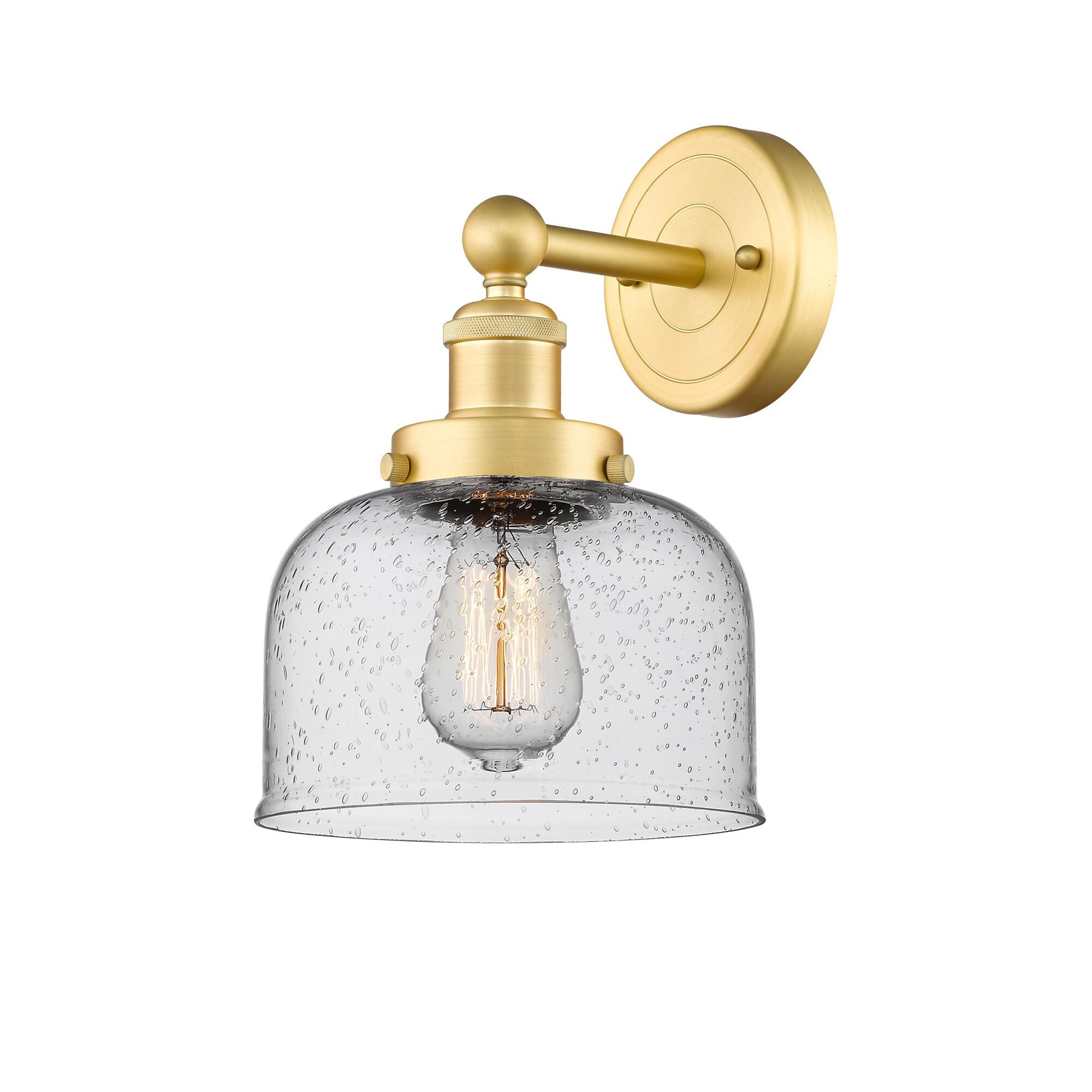 Shown in Satin Gold finish and Seedy glass