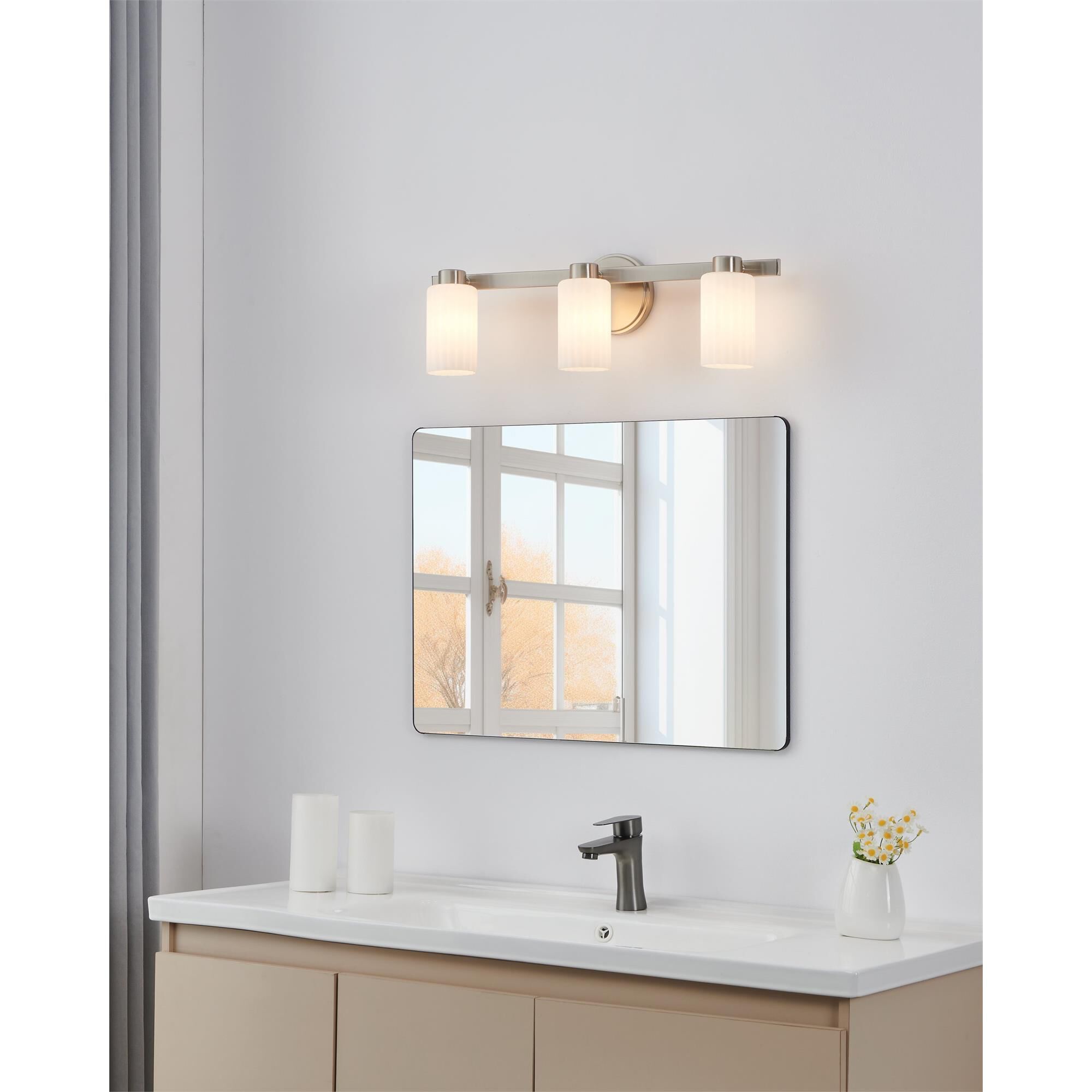 Shown in Brushed Nickel finish and Etched Opal Ribbed glass