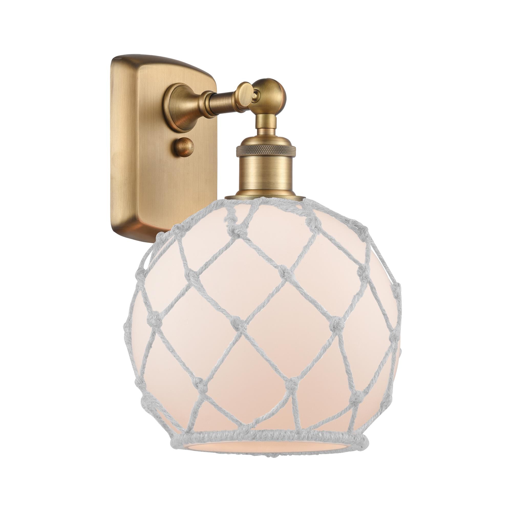 Shown in Brushed Brass finish and Sphere glass and Glass And Rope shade
