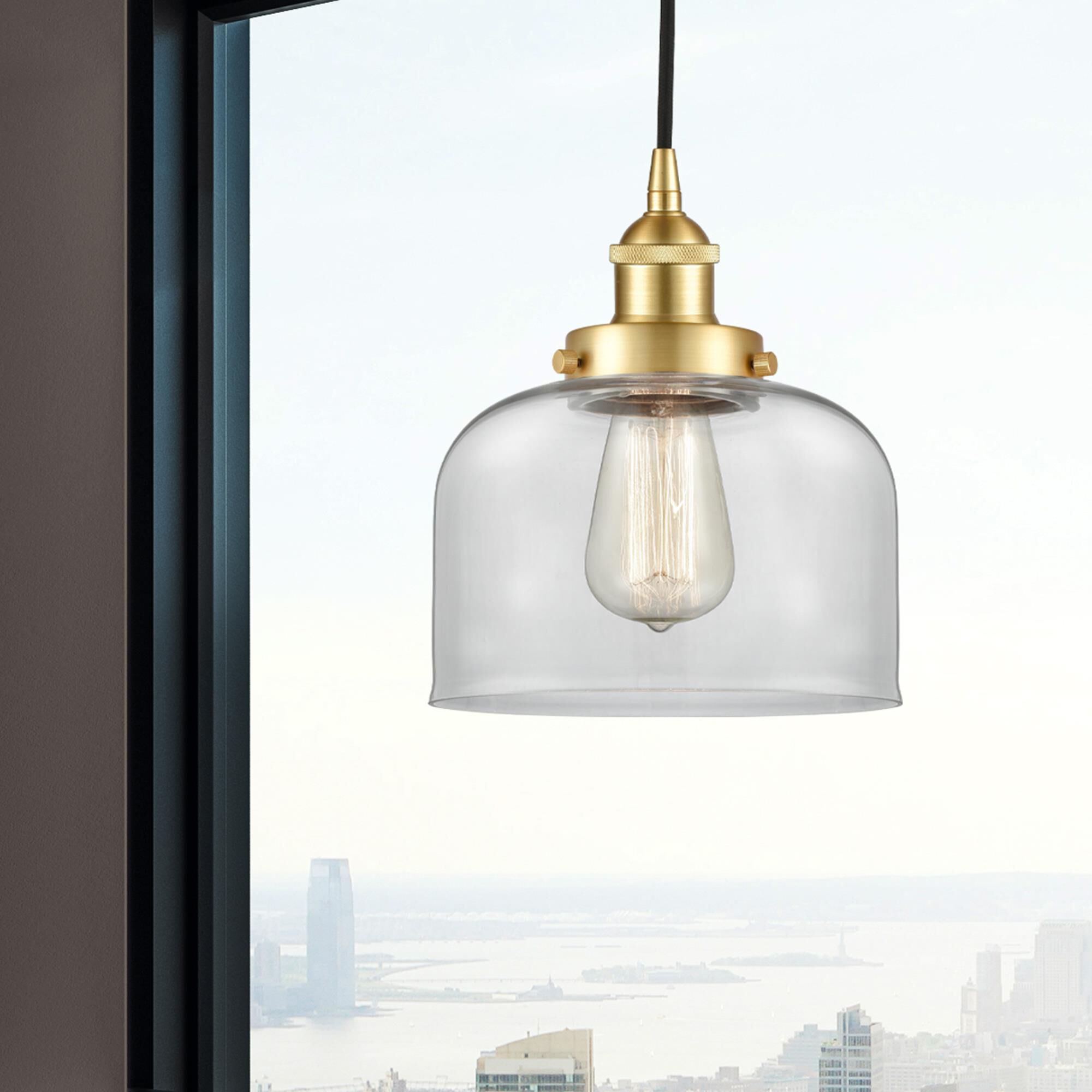 Shown in Satin Gold finish and Clear glass