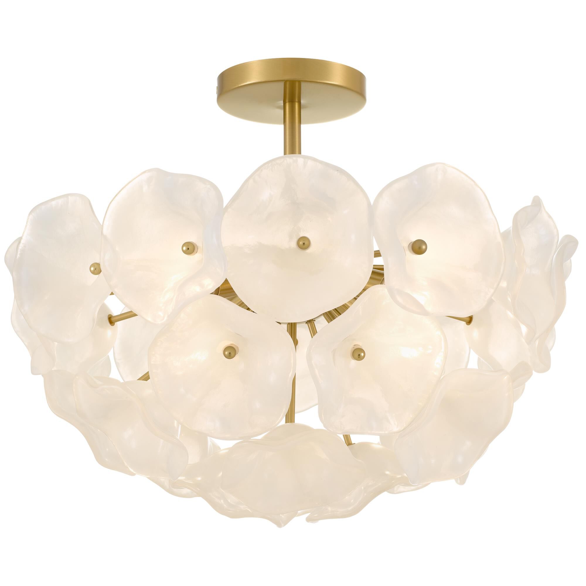 Shown in Brushed Gold finish and White Glass shade