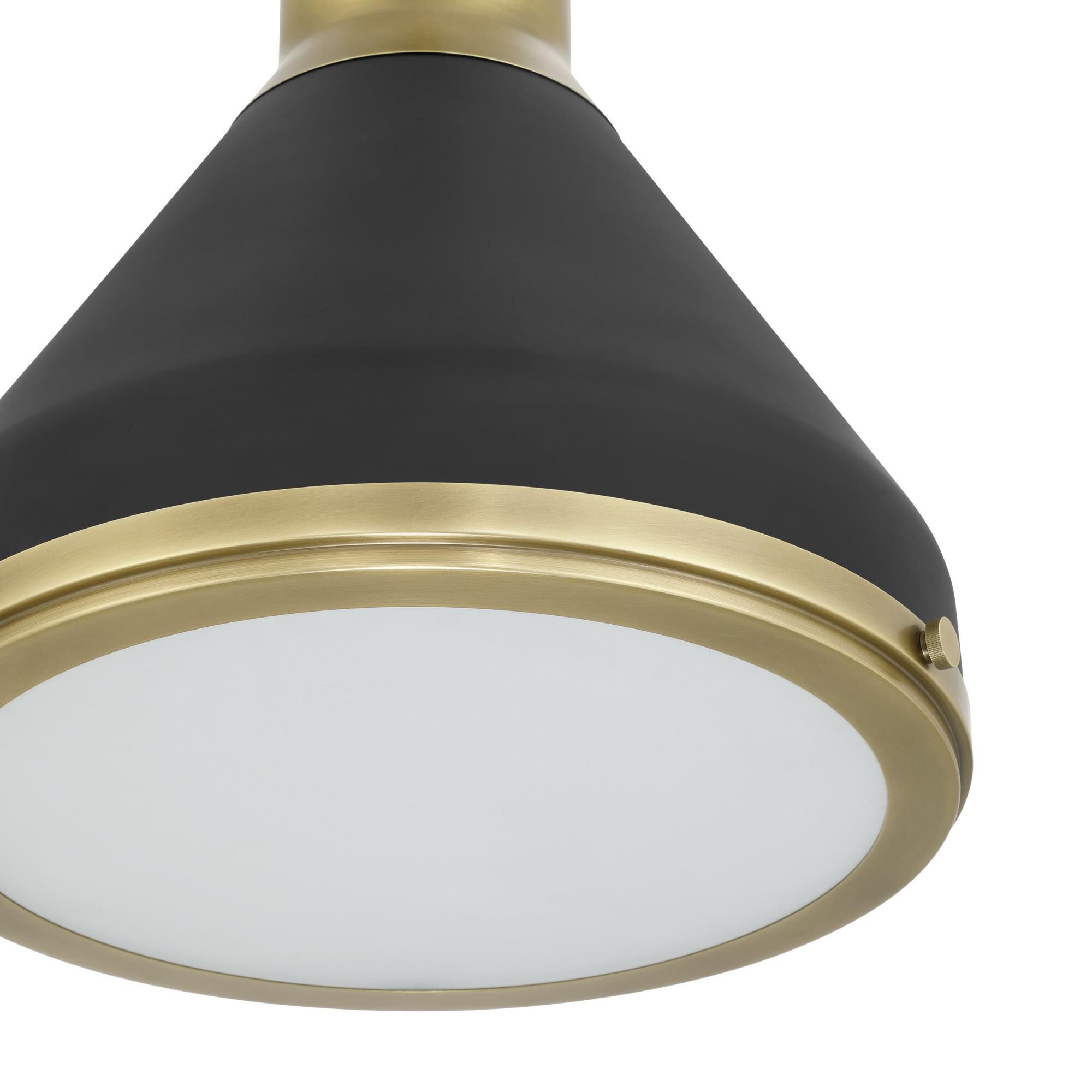 Shown in Natural Brass finish and Etched glass and Natural Brass, Matte Black shade