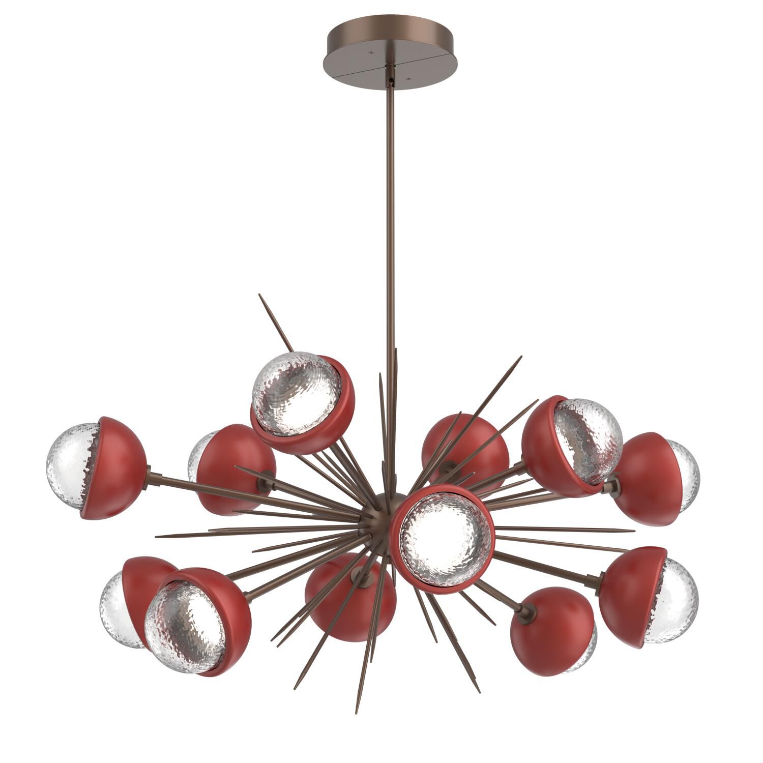 Shown in Burnished Bronze finish and Clear glass and Cinnamon Red accent