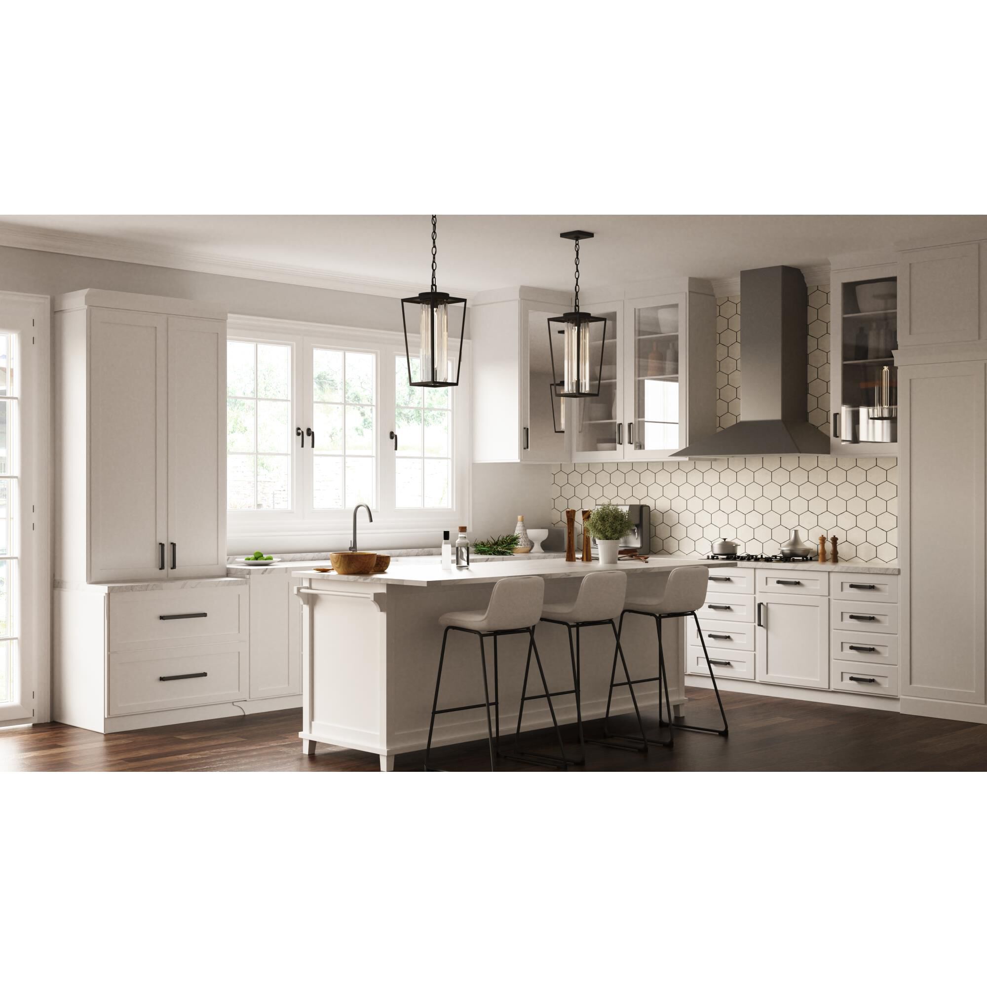 Shown in Matte Black finish and Clear with Ribbed Interior, Clear Tempered Panel glass