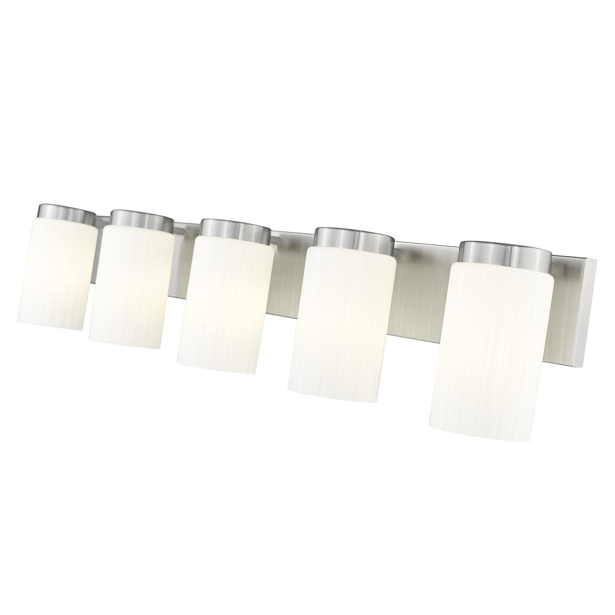 Shown in Brushed Nickel finish and Matte Opal glass and Matte Opal shade