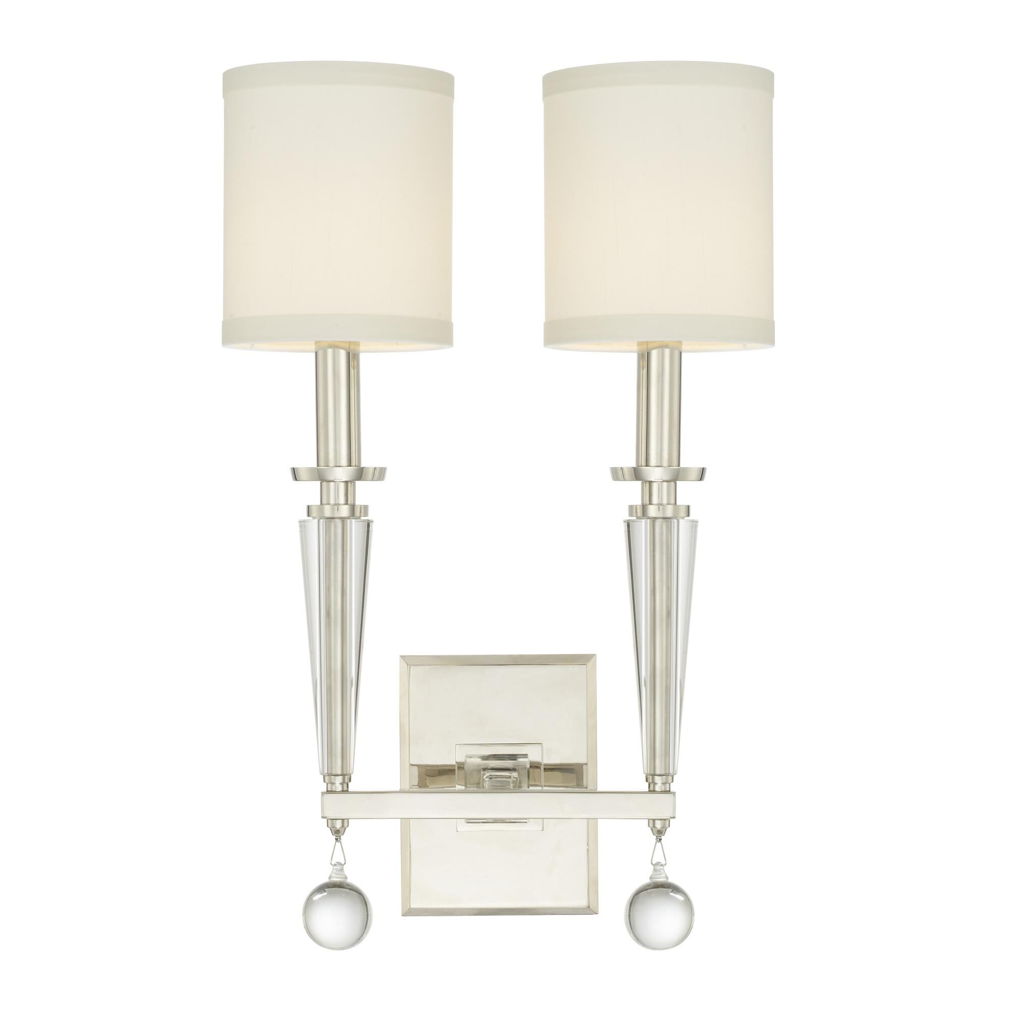Shown in Polished Nickel finish and White Linen shade
