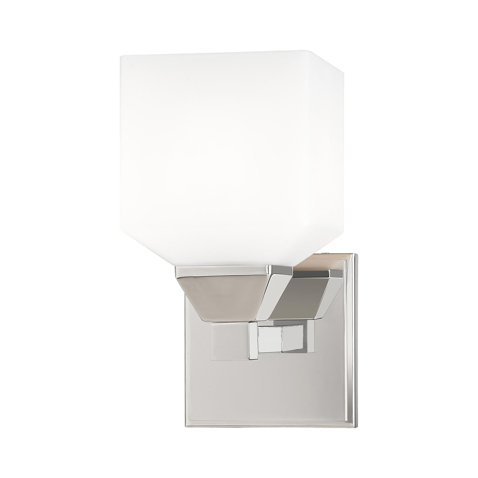 Shown in Polished Chrome finish and Hand Blown Satin Opal White glass
