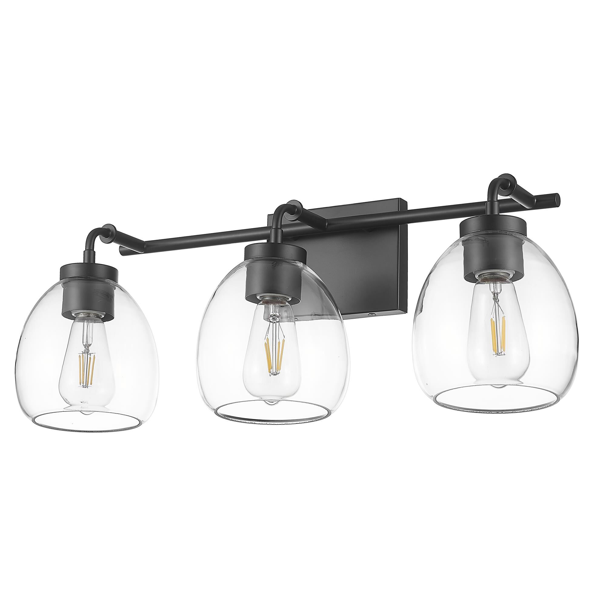Shown in Matte Black finish and Clear Glass Globes shade