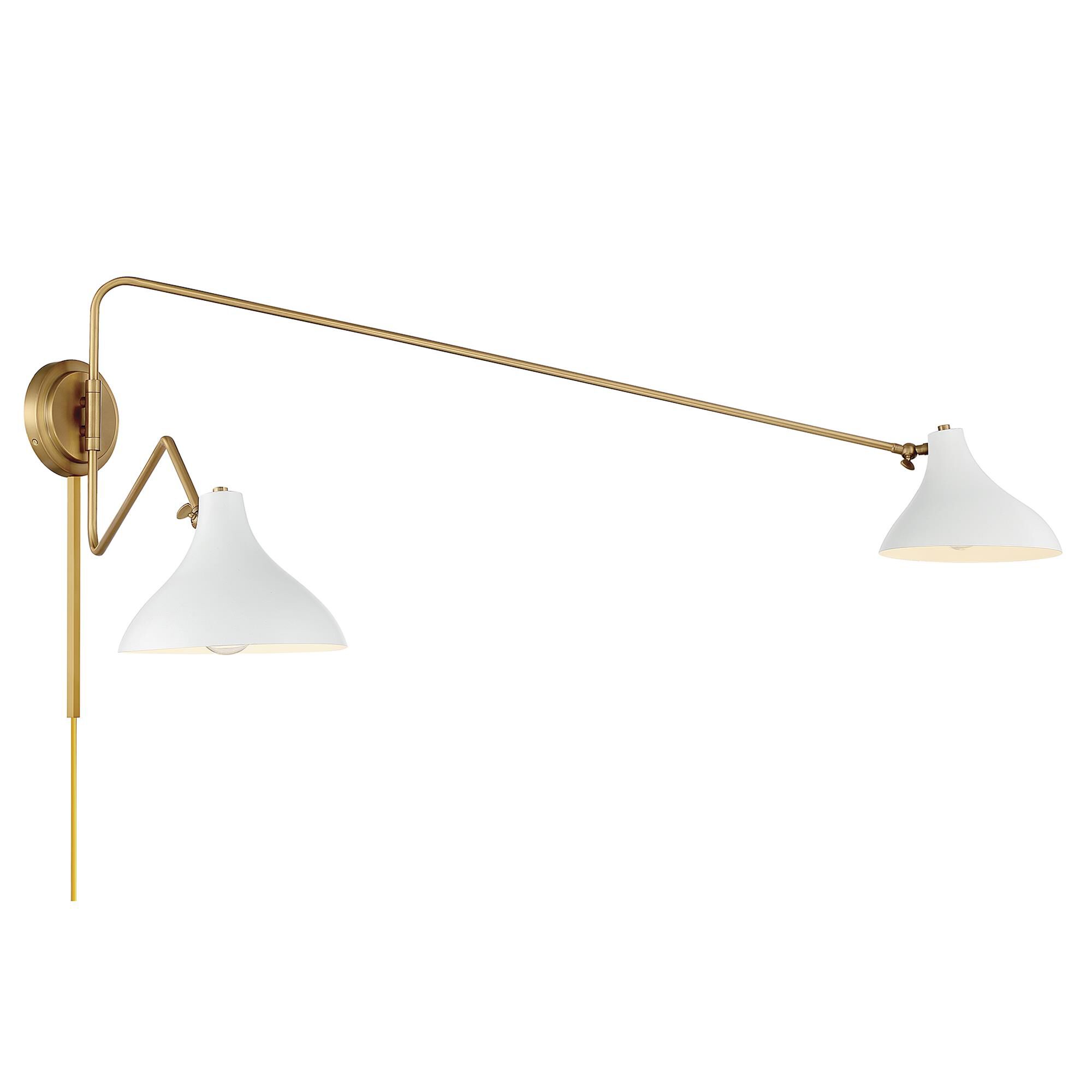 Shown in White with Natural Brass finish and White Metal shade
