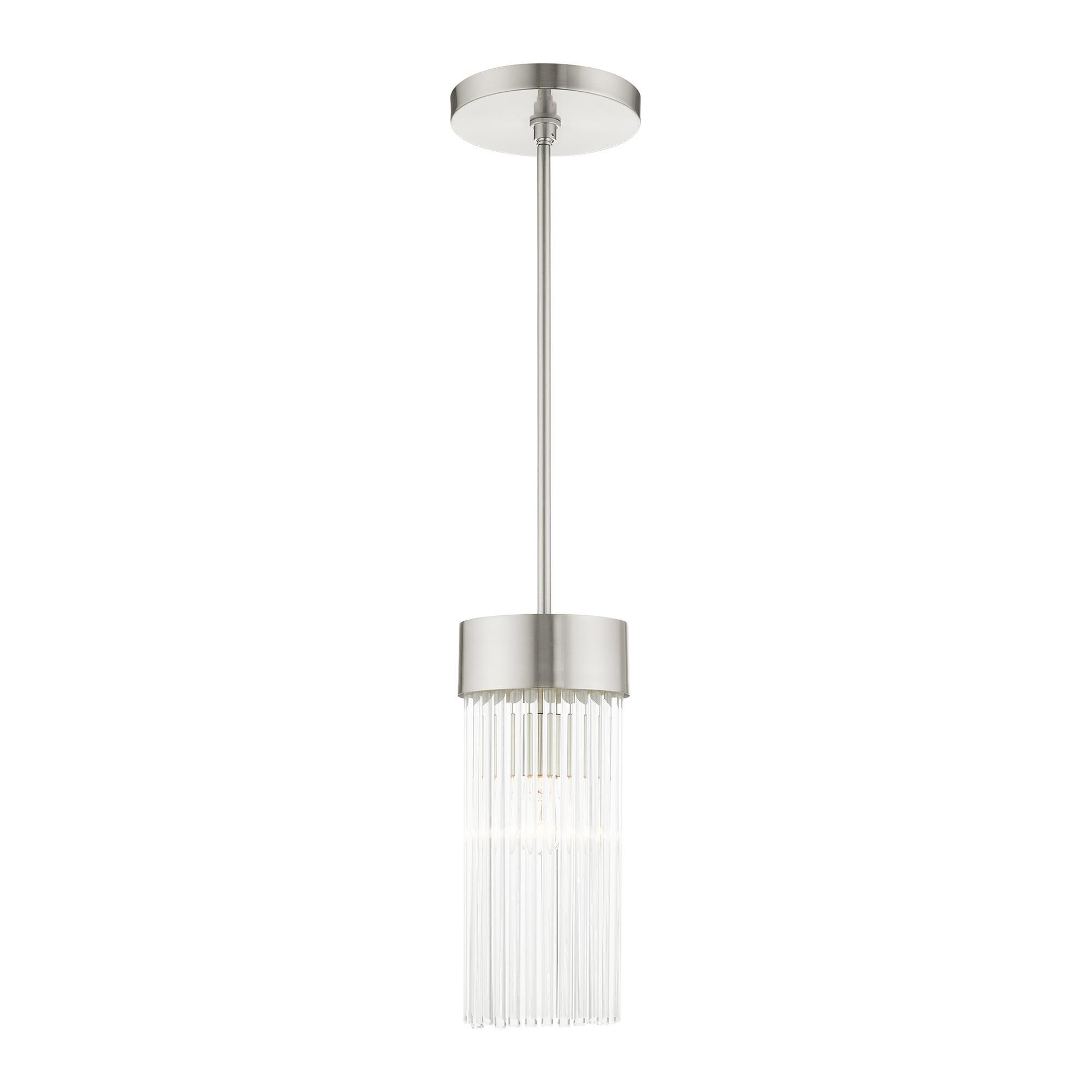 Shown in Brushed Nickel finish and Brushed Nickel Drum Shade With Clear Crystal Rods glass and Brushed Nickel Drum  With Clear Crystal Rods shade