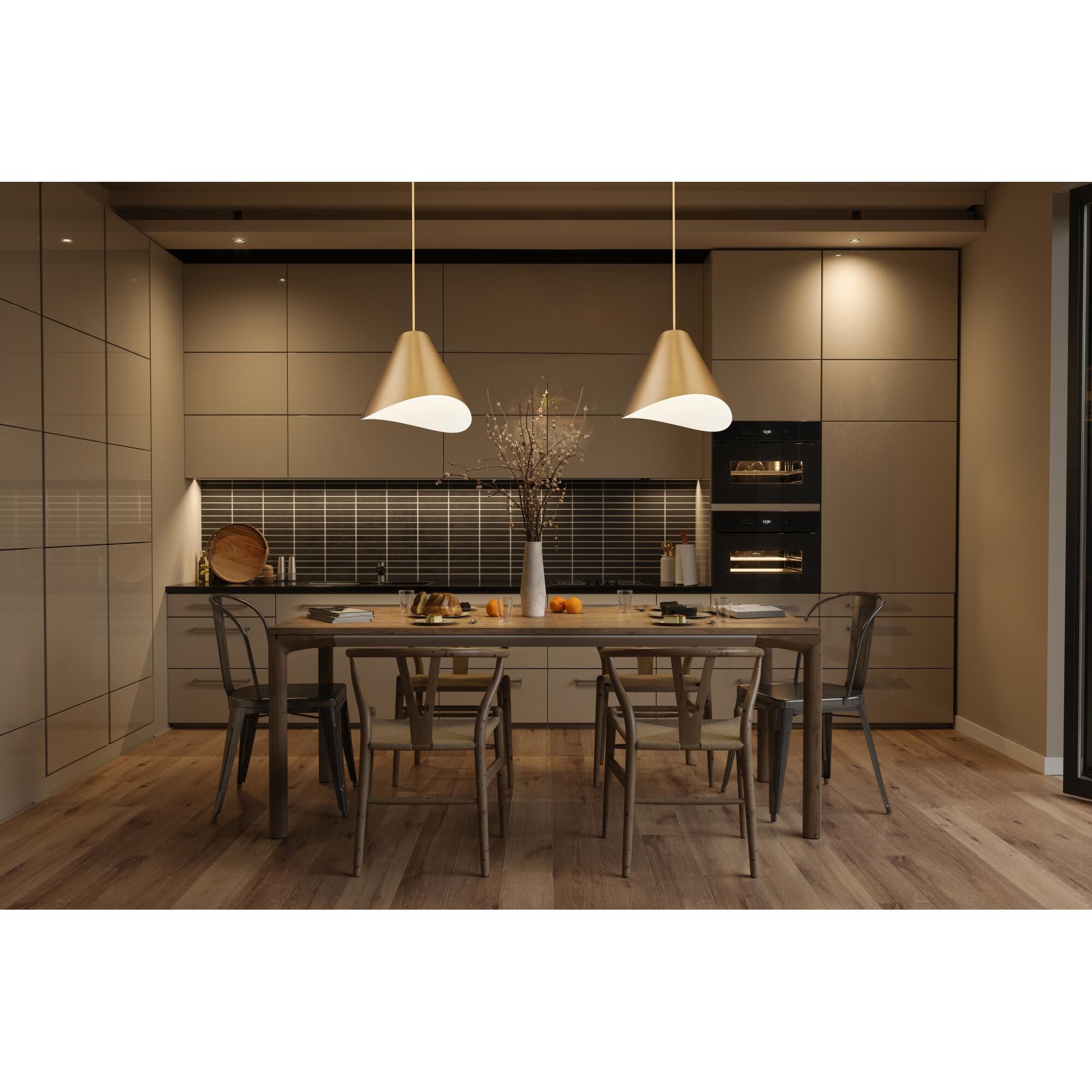 Shown in Modern Gold finish and Modern Gold And Inner White glass and Modern Gold And Inner White shade