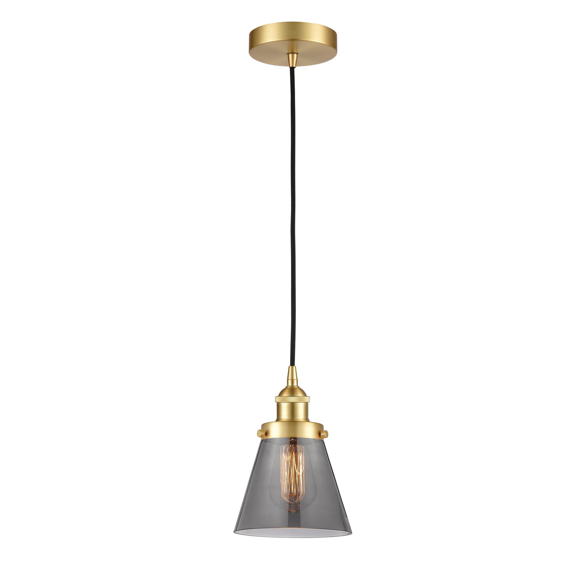 Shown in Satin Gold finish and Plated Smoke Small Cone glass