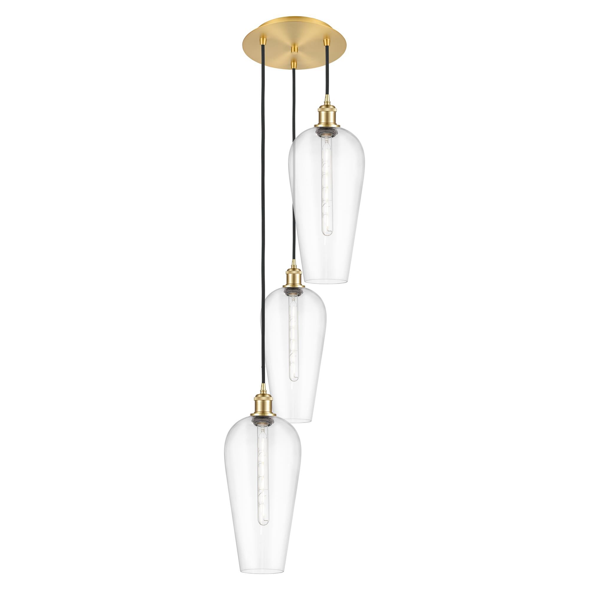 Shown in Satin Gold finish and Clear glass