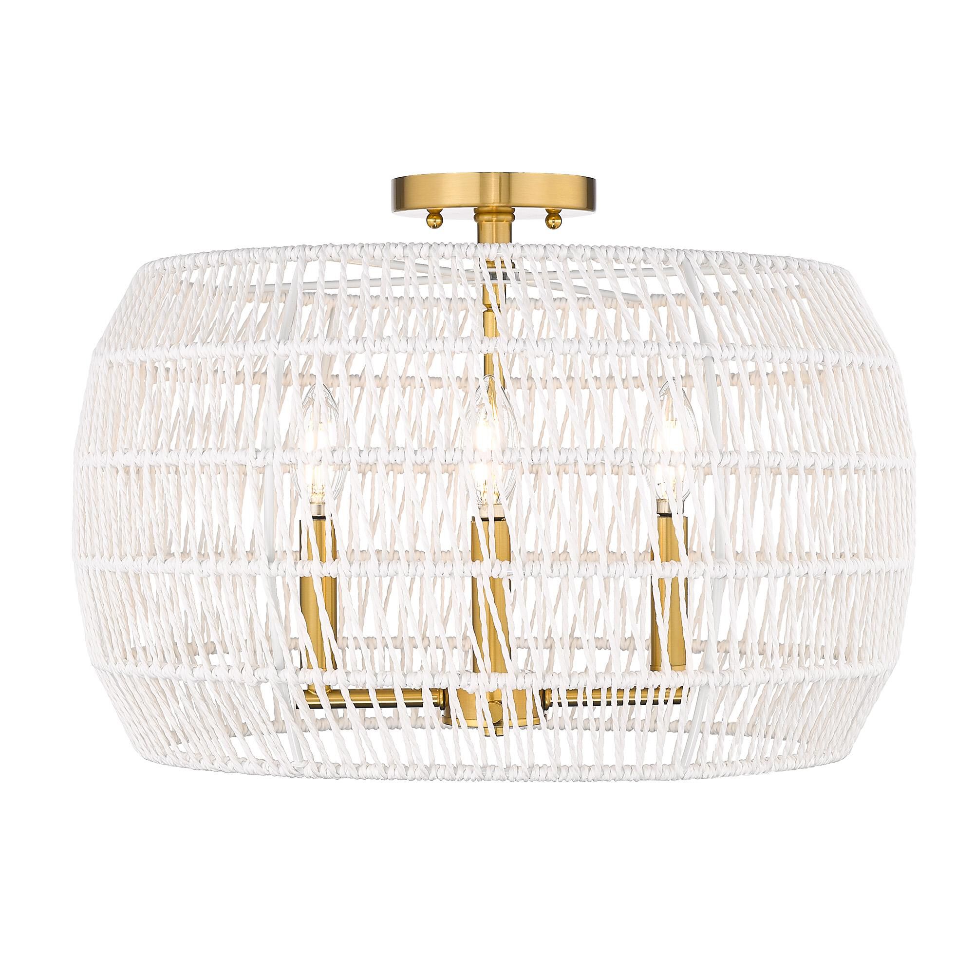 Shown in Modern Brushed Gold finish and Bleached White Raphia Rope shade