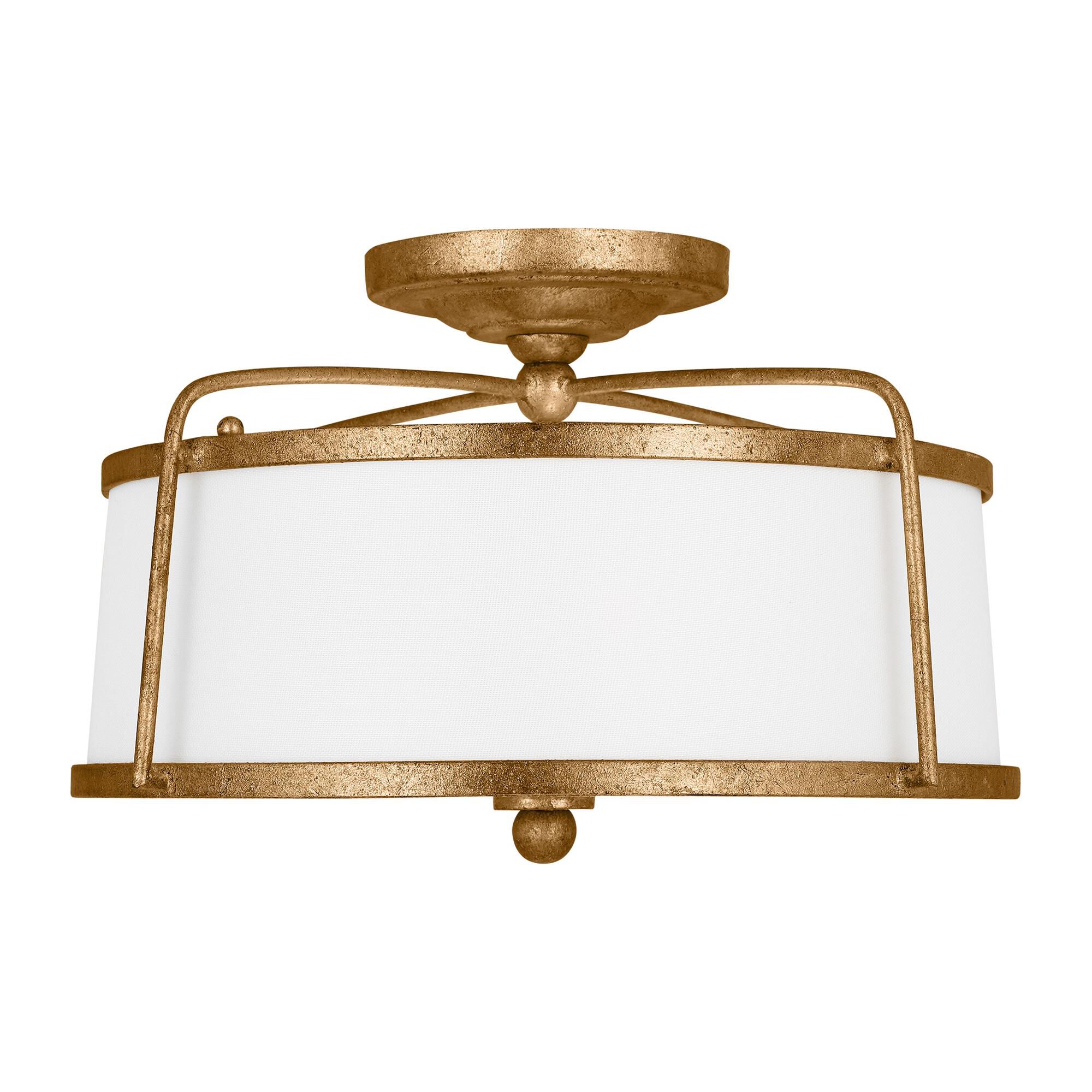 Shown in Antique Gild finish and White LinenLinen shade