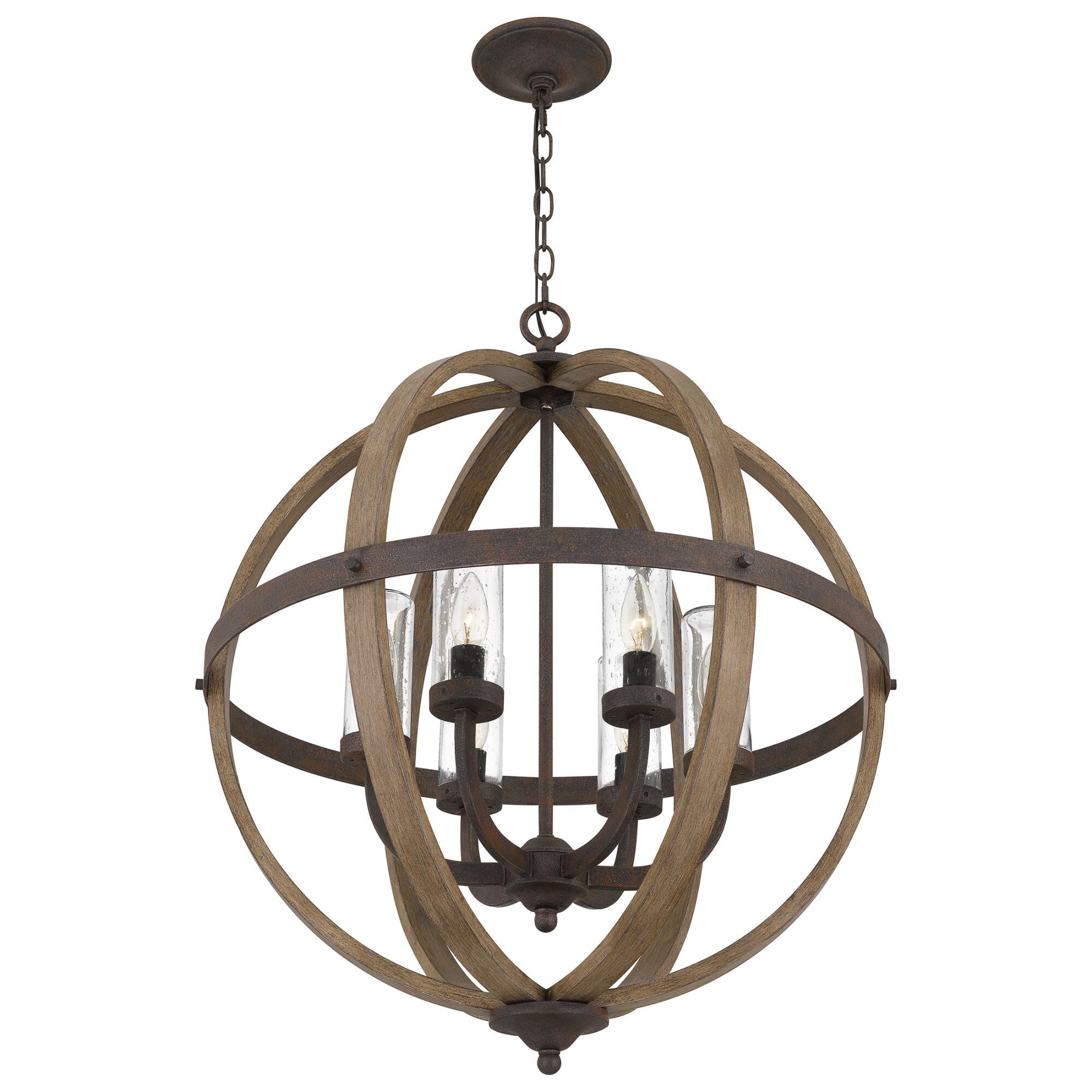 Shown in Rustic Black finish and Clear Seeded Glass shade