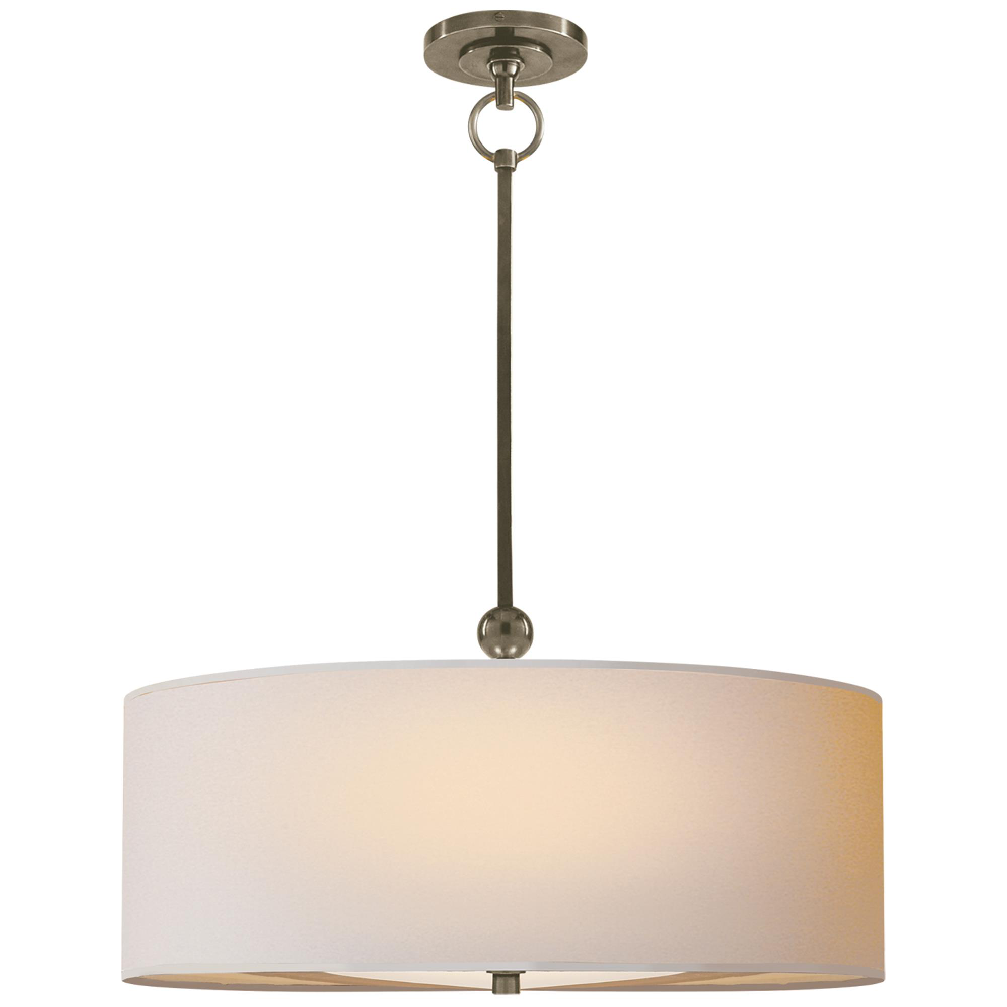 Shown in Antique Nickel finish and Natural Paper shade