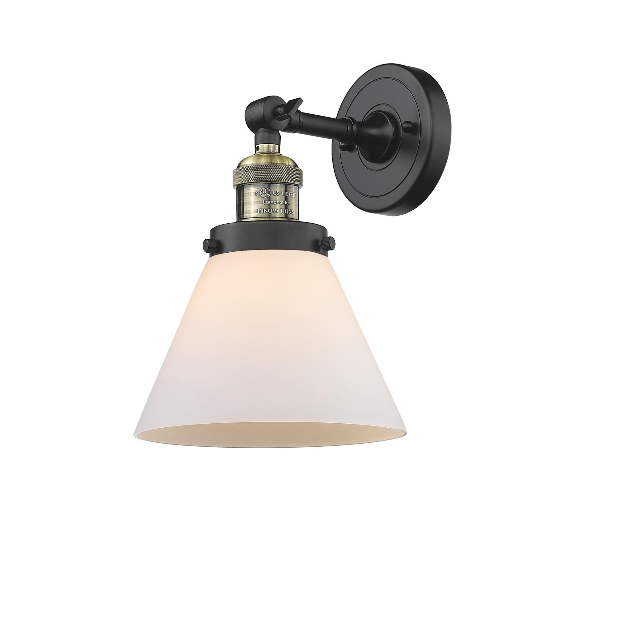 Shown in Black Antique Brass finish and Matte White Cased glass