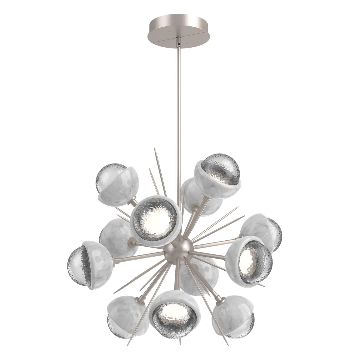 Shown in Beige Silver finish and Clear glass and White Marble accent