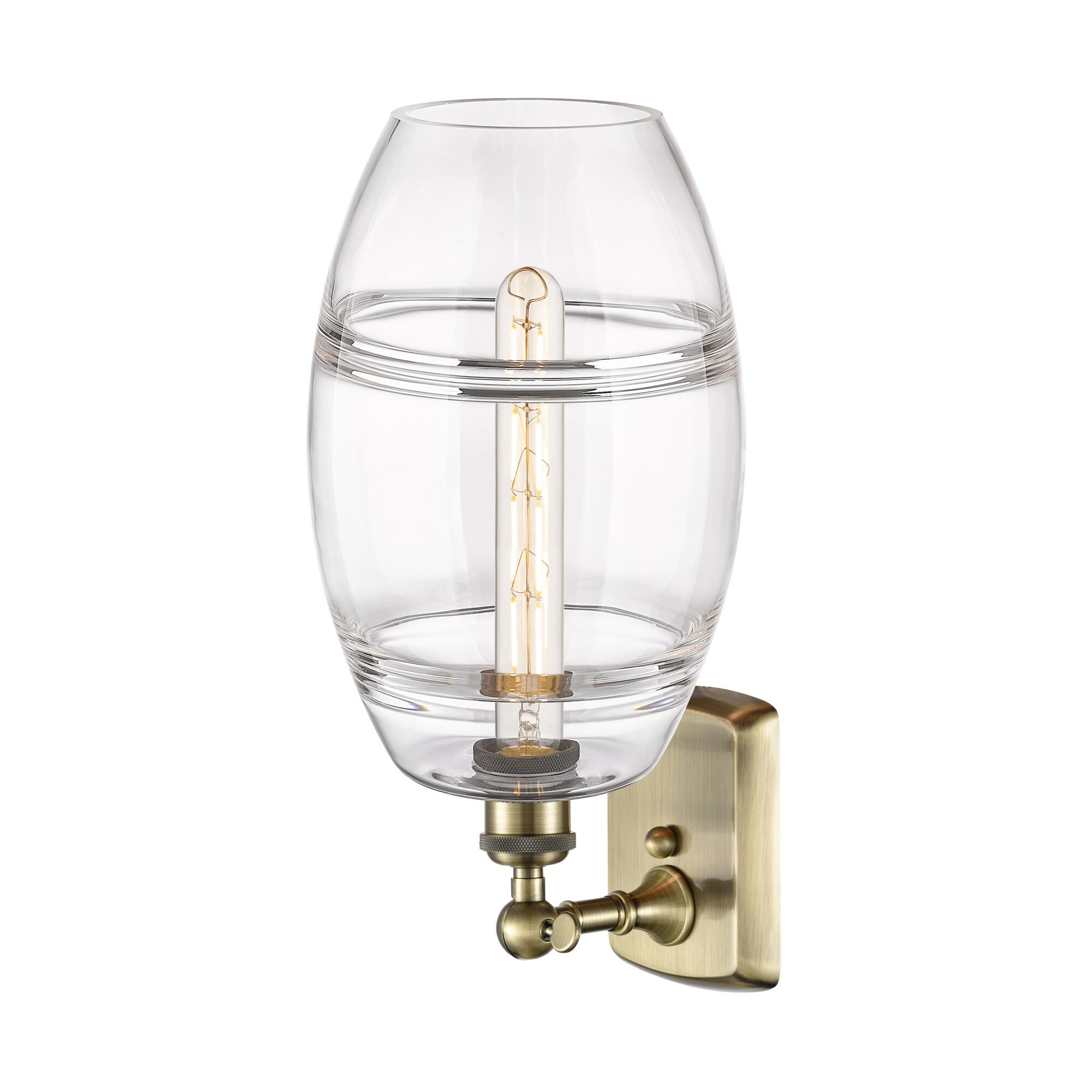 Shown in Antique Brass finish and Clear glass