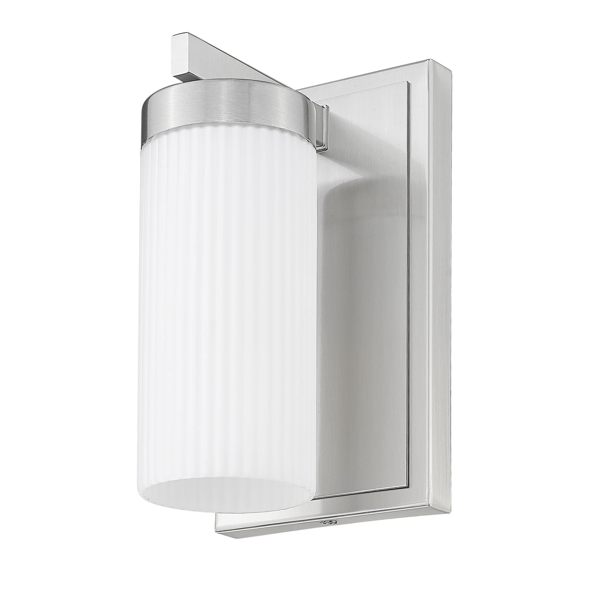 Shown in Brushed Nickel finish and White glass and White shade