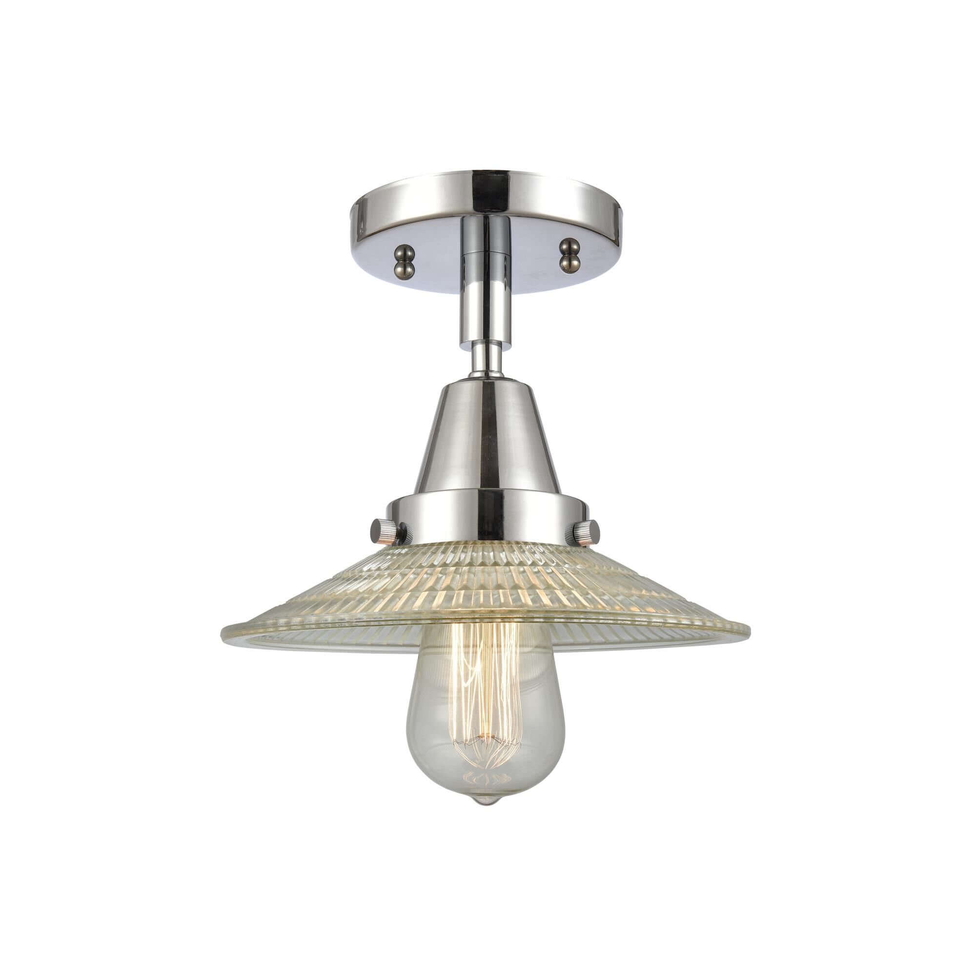 Shown in Polished Chrome finish and Clear Halophane glass