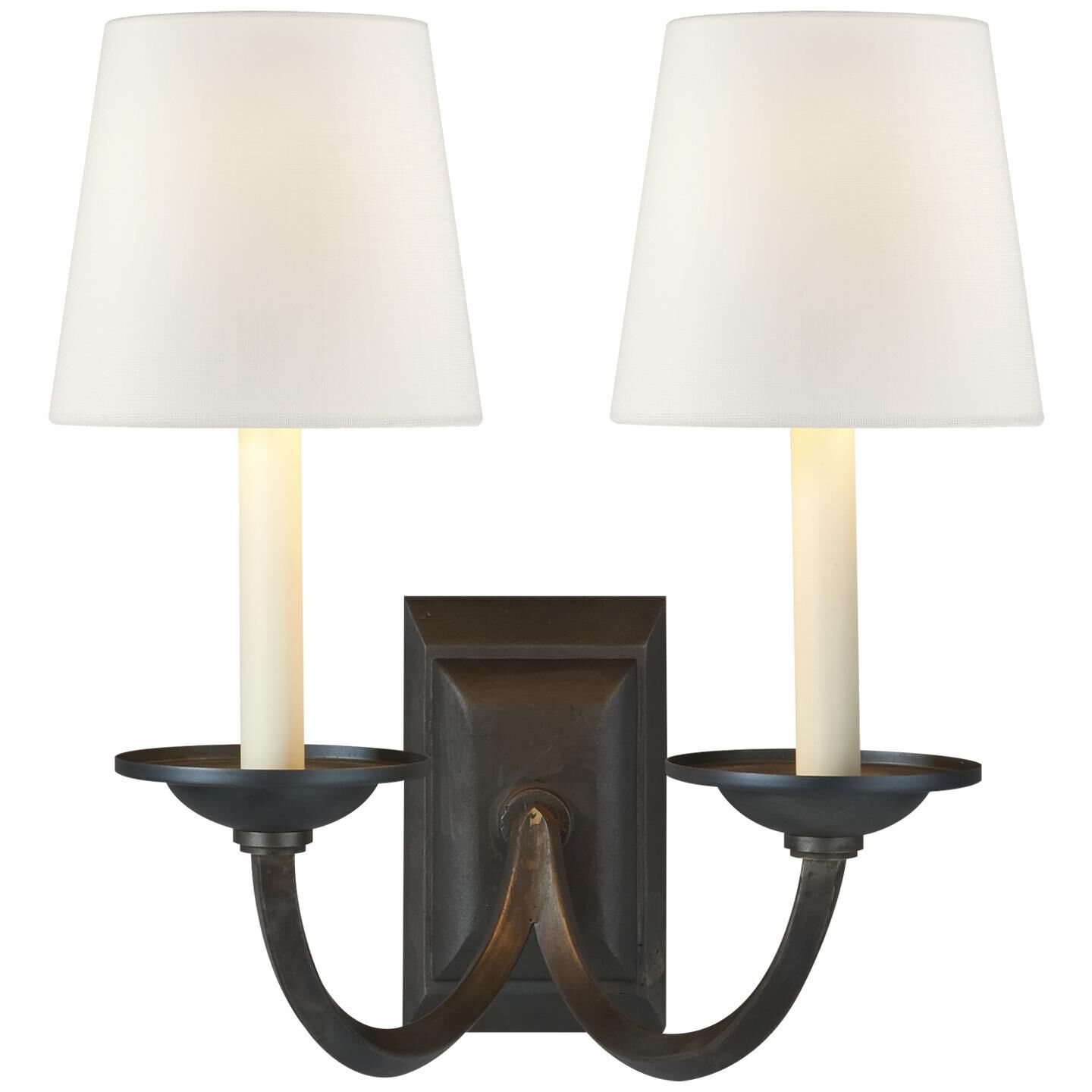 Shown in Aged Iron finish and Linen shade