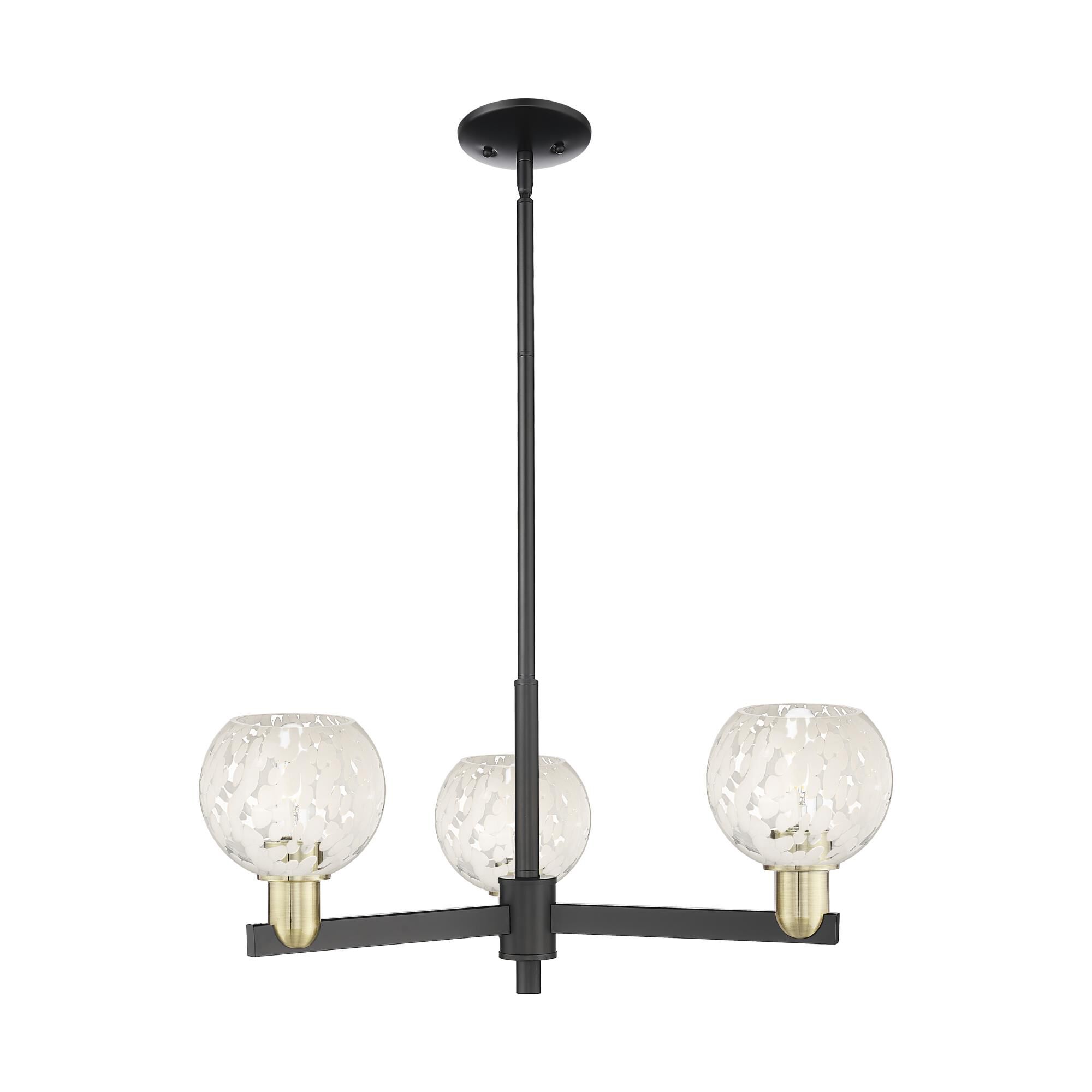 Shown in Black Antique Brass finish and White Mouchette glass