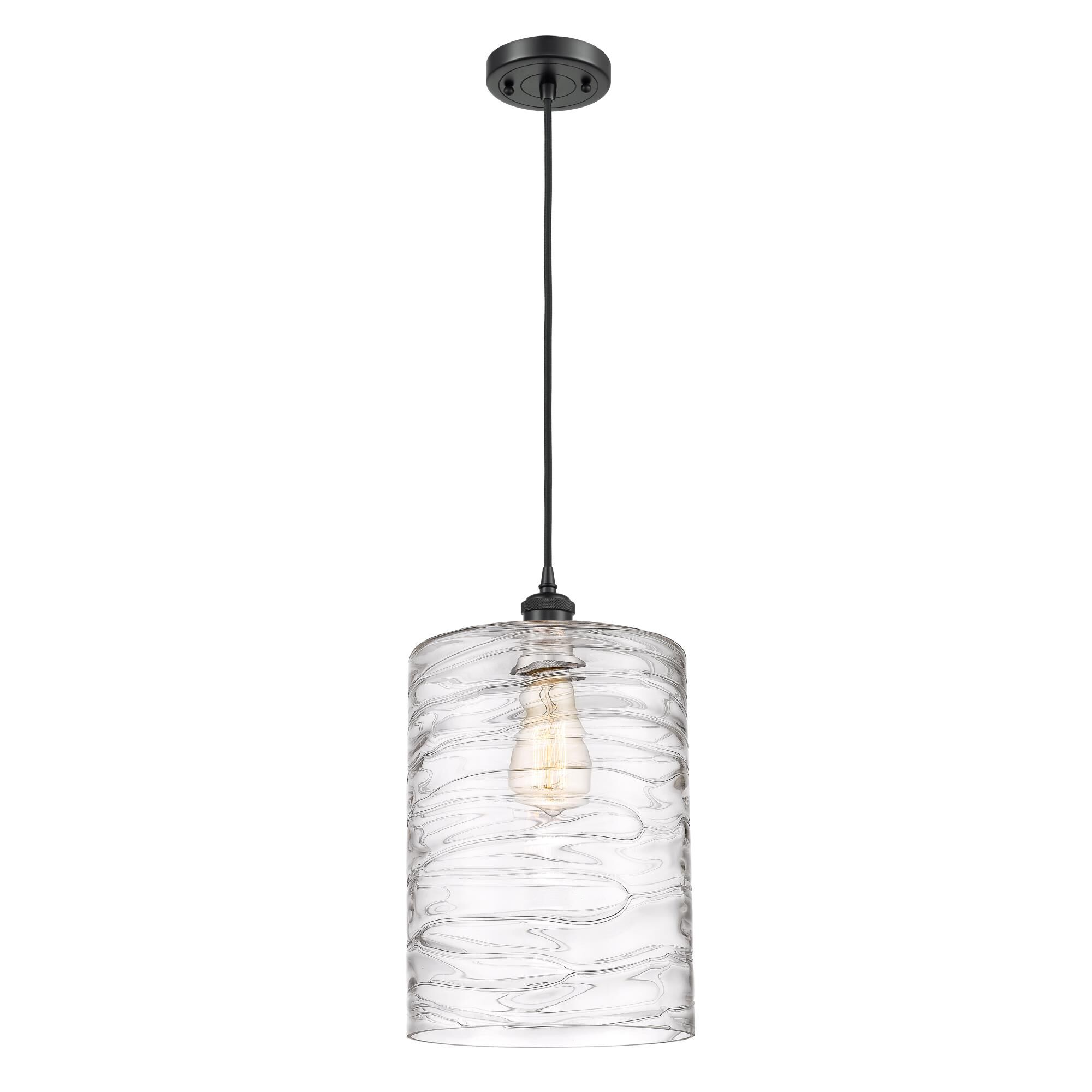 Shown in Matte Black finish and Deco Swirl Large Cobbleskill glass