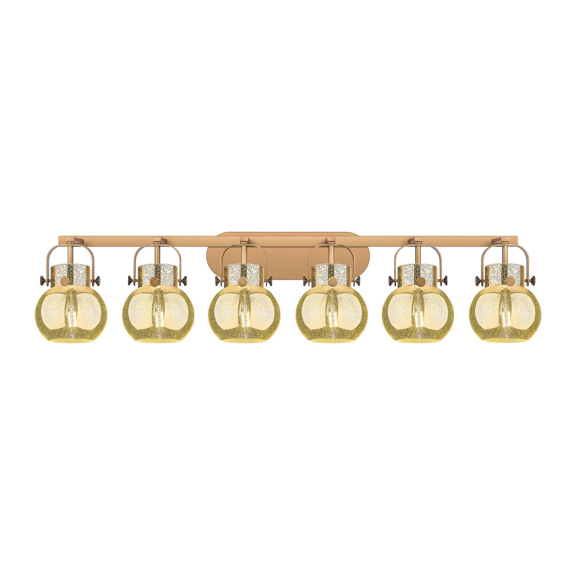 Shown in Brushed Brass finish and Mercury shade