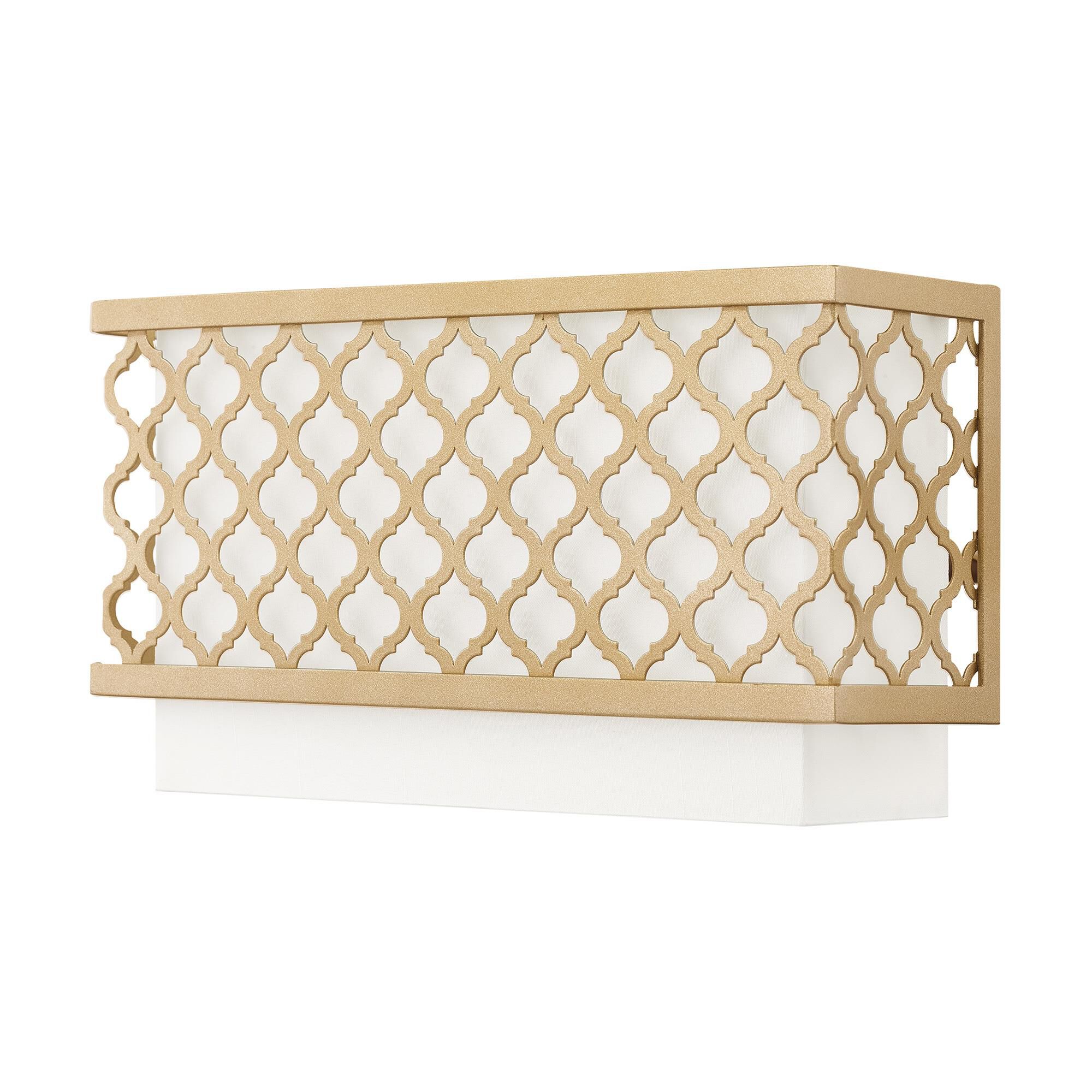 Shown in Soft Gold finish and Hand Crafted Off-White Fabric Outside & White Fabric Inside Hardback shade