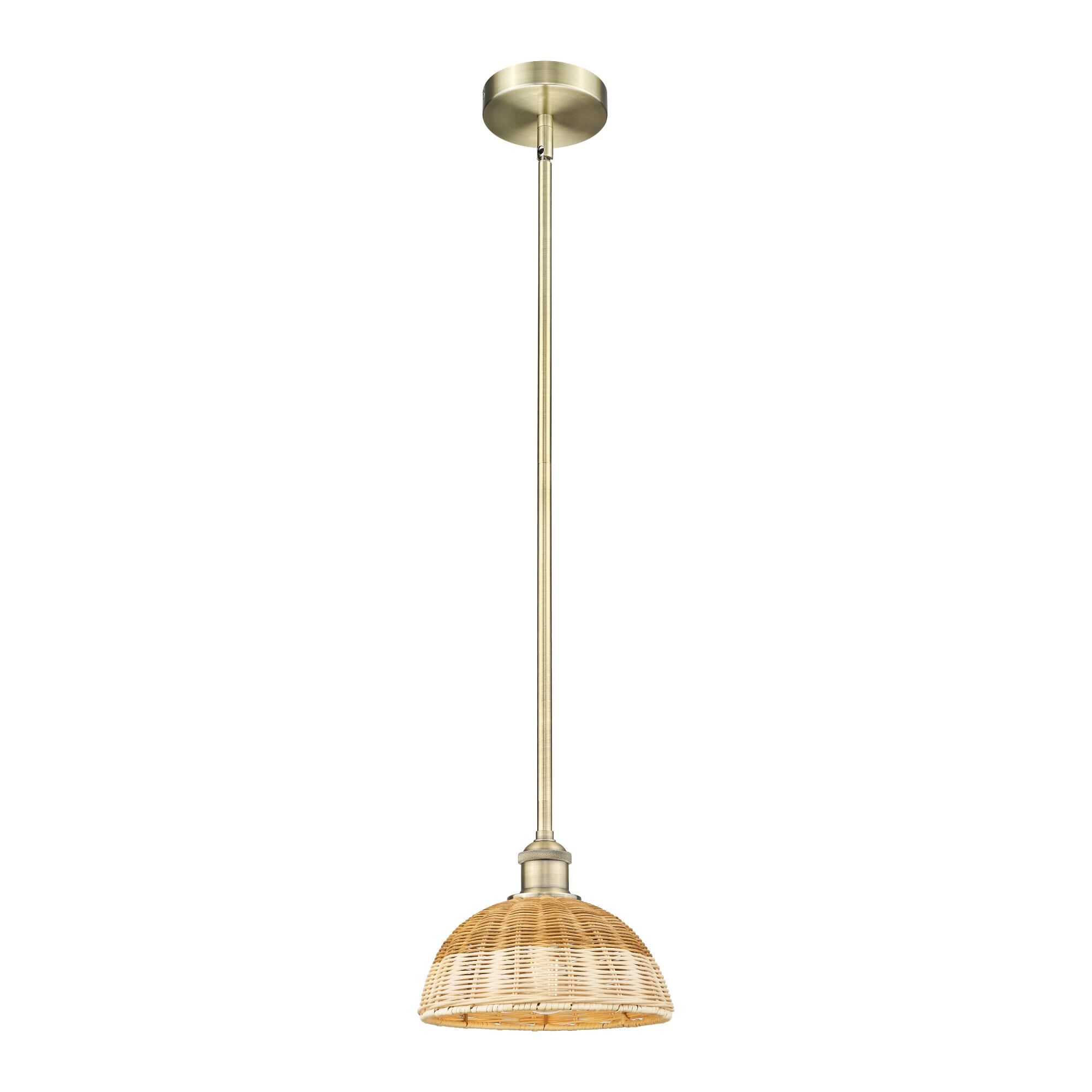 Shown in Antique Brass finish and Natural shade
