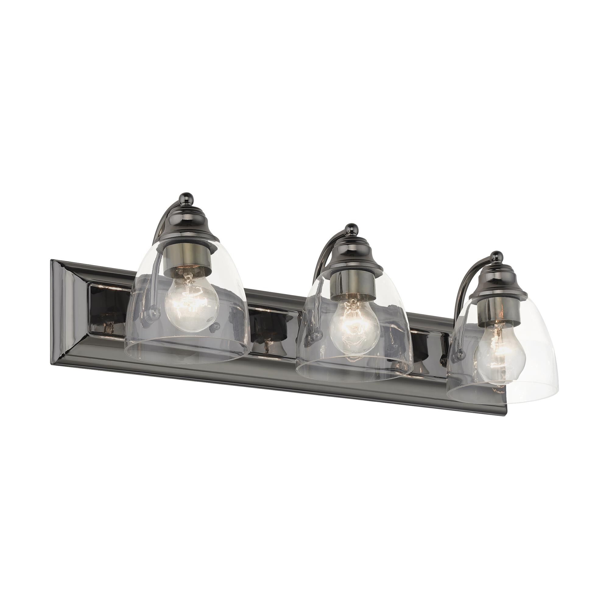 Shown in Black Chrome finish and Hand Blown Clear glass