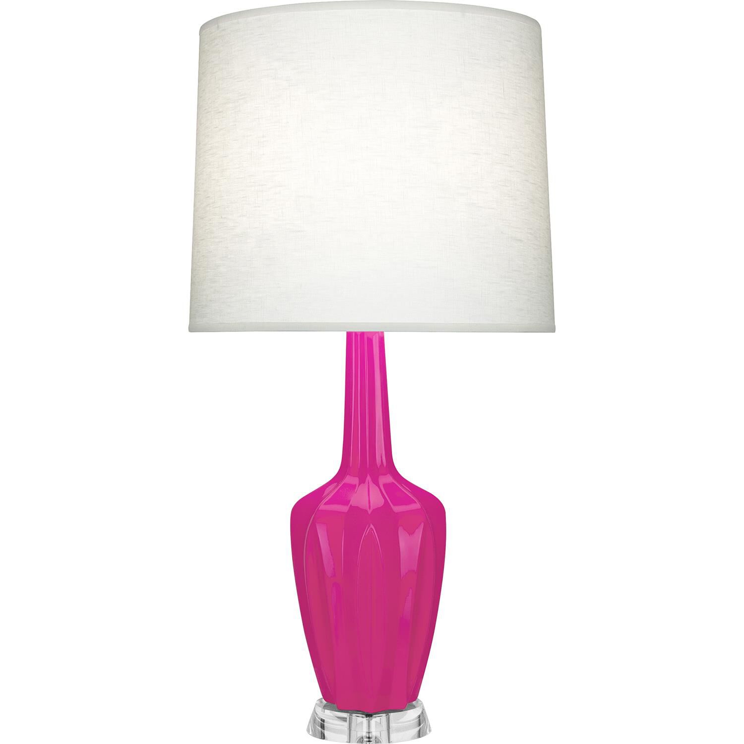 Shown in Razzle Rose finish and Off White shade and Polished Nickel with Lucite accent