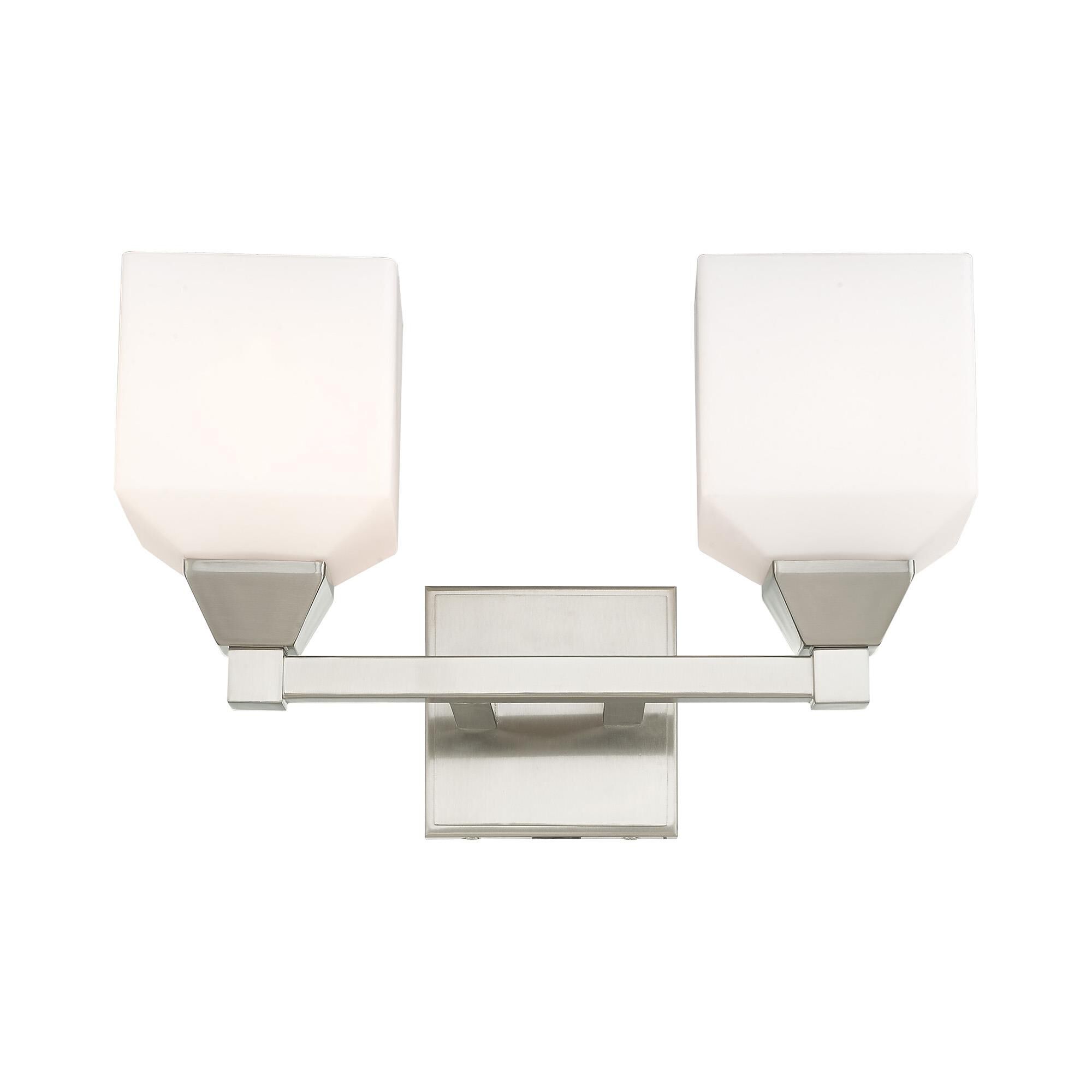 Shown in Brushed Nickel finish and Hand Blown Satin Opal White glass