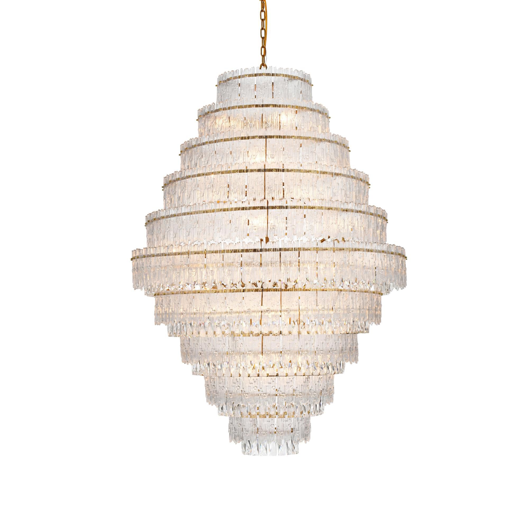 Shown in Satin Gold finish and Rc crystal and Clear glass