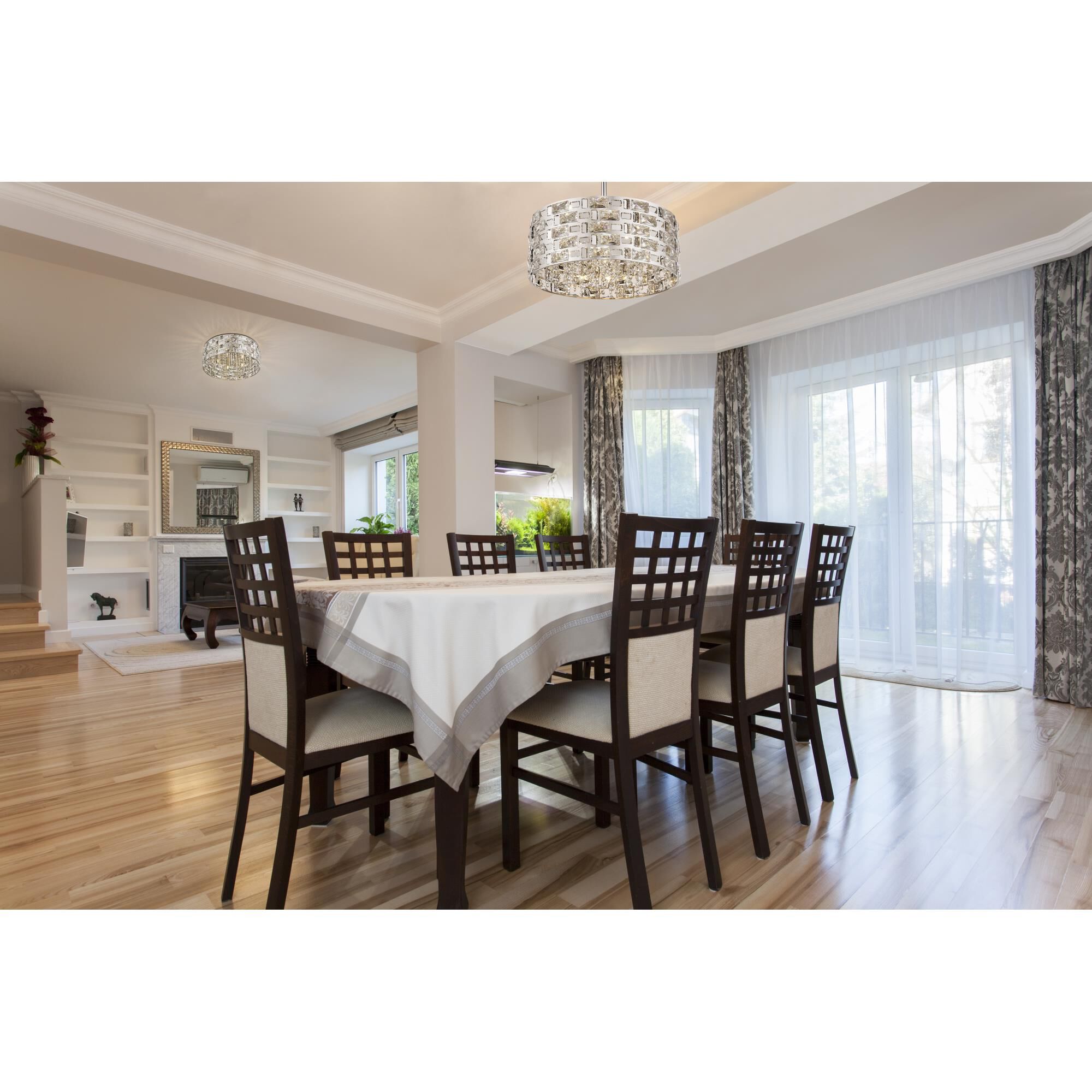 Shown in Chrome finish and --- glass and --- shade